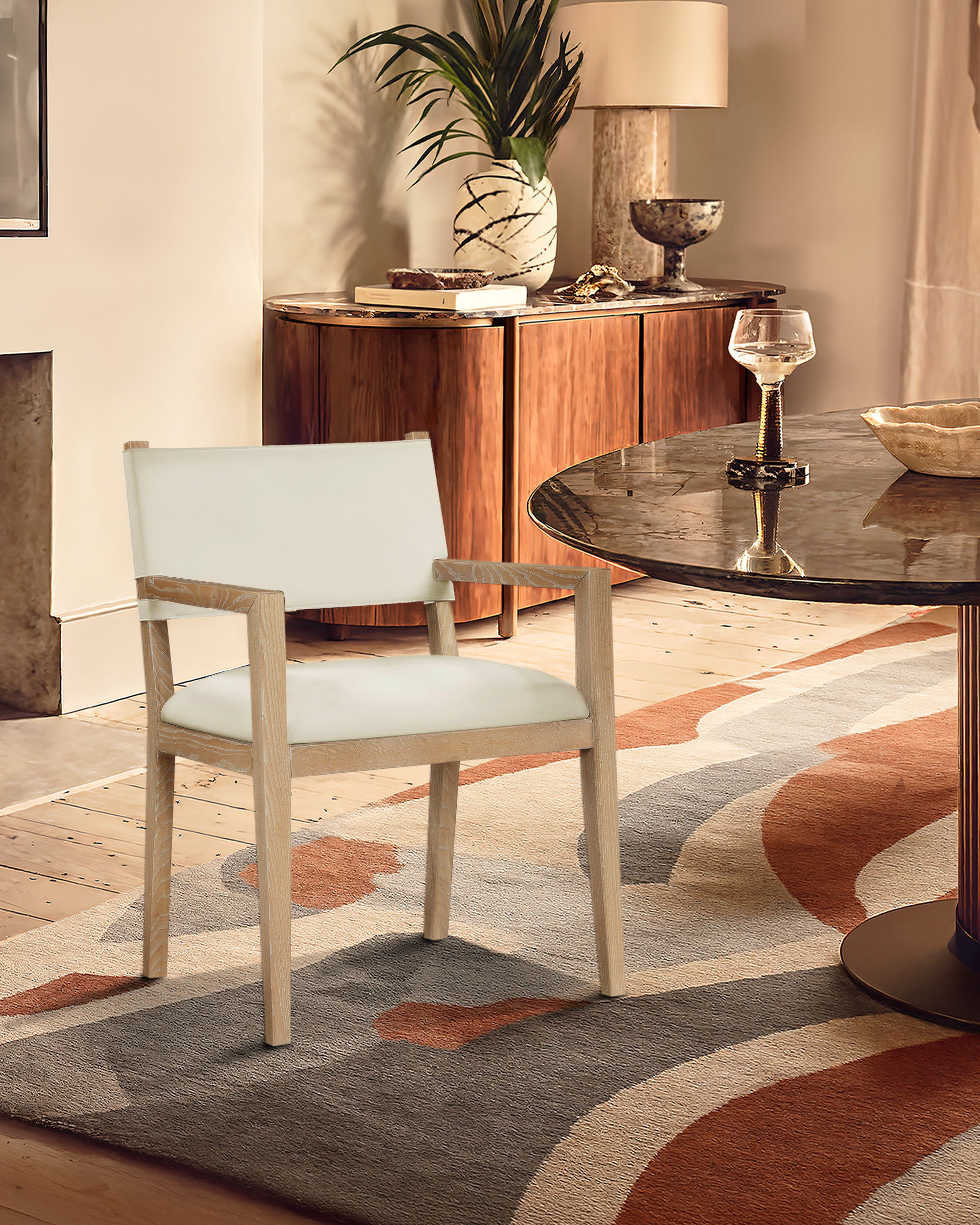 Avon - Vegan Leather Dining Arm Chair - Cream