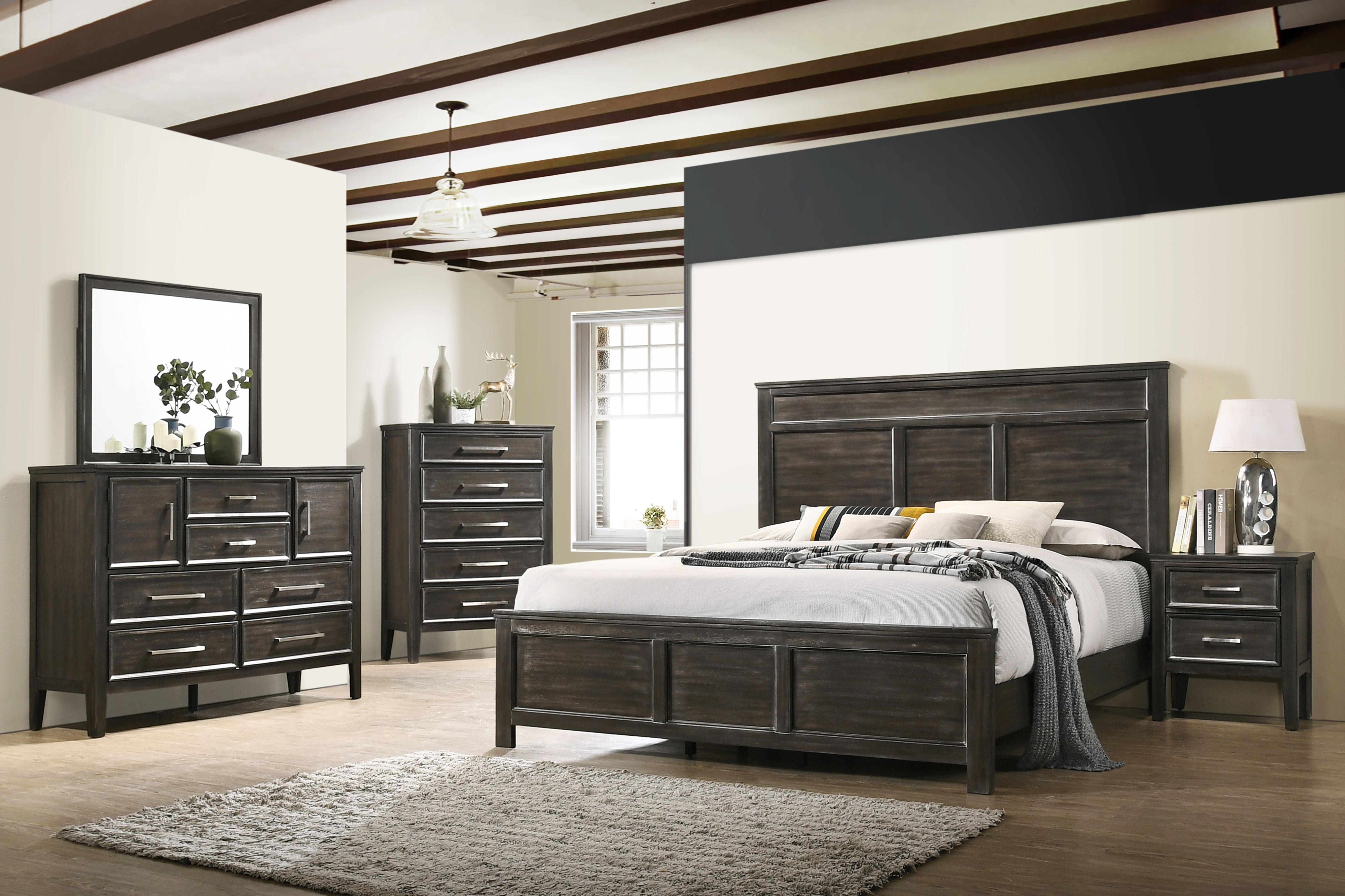 Andover - 6/0 Western King 5 Piece Bedroom Set (Bed & Dresser & Mirror & Chest & Nightstand) - Nutmeg