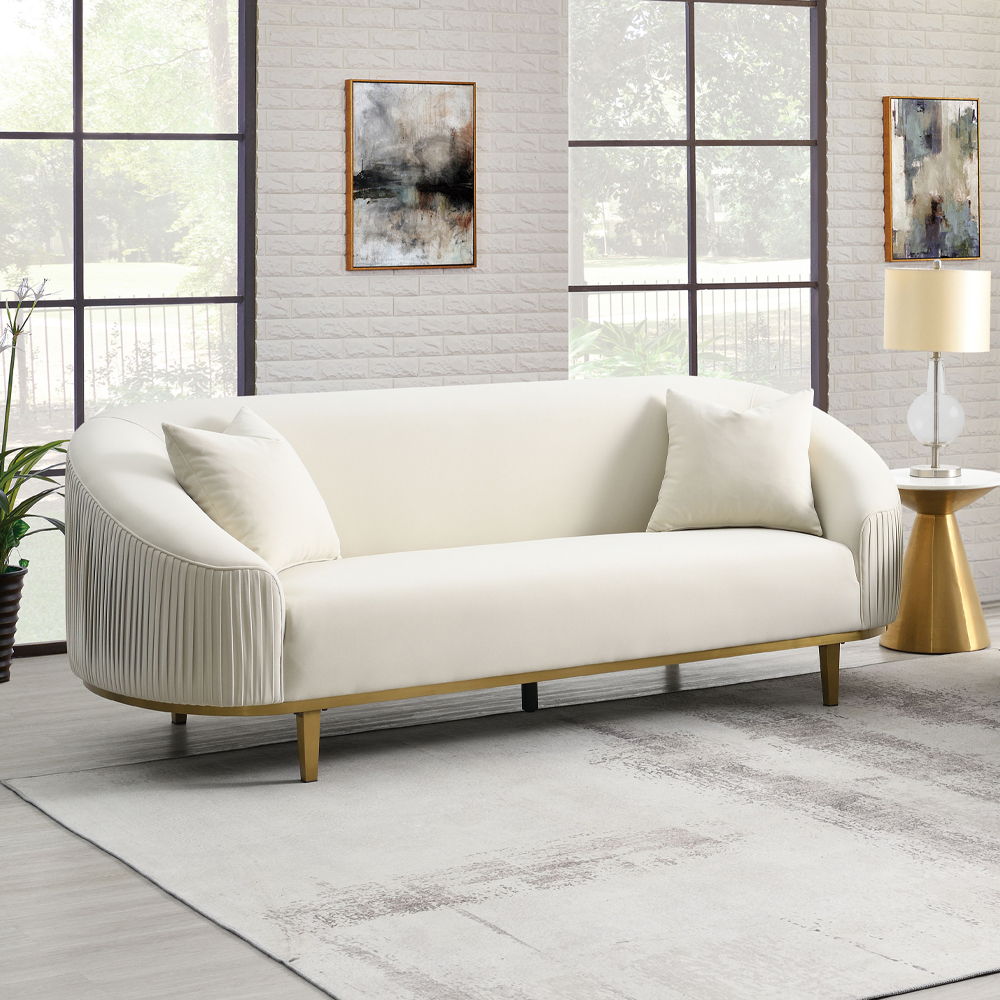 Martina - Sofa With 2 Pillows - Ivory Velvet, beige