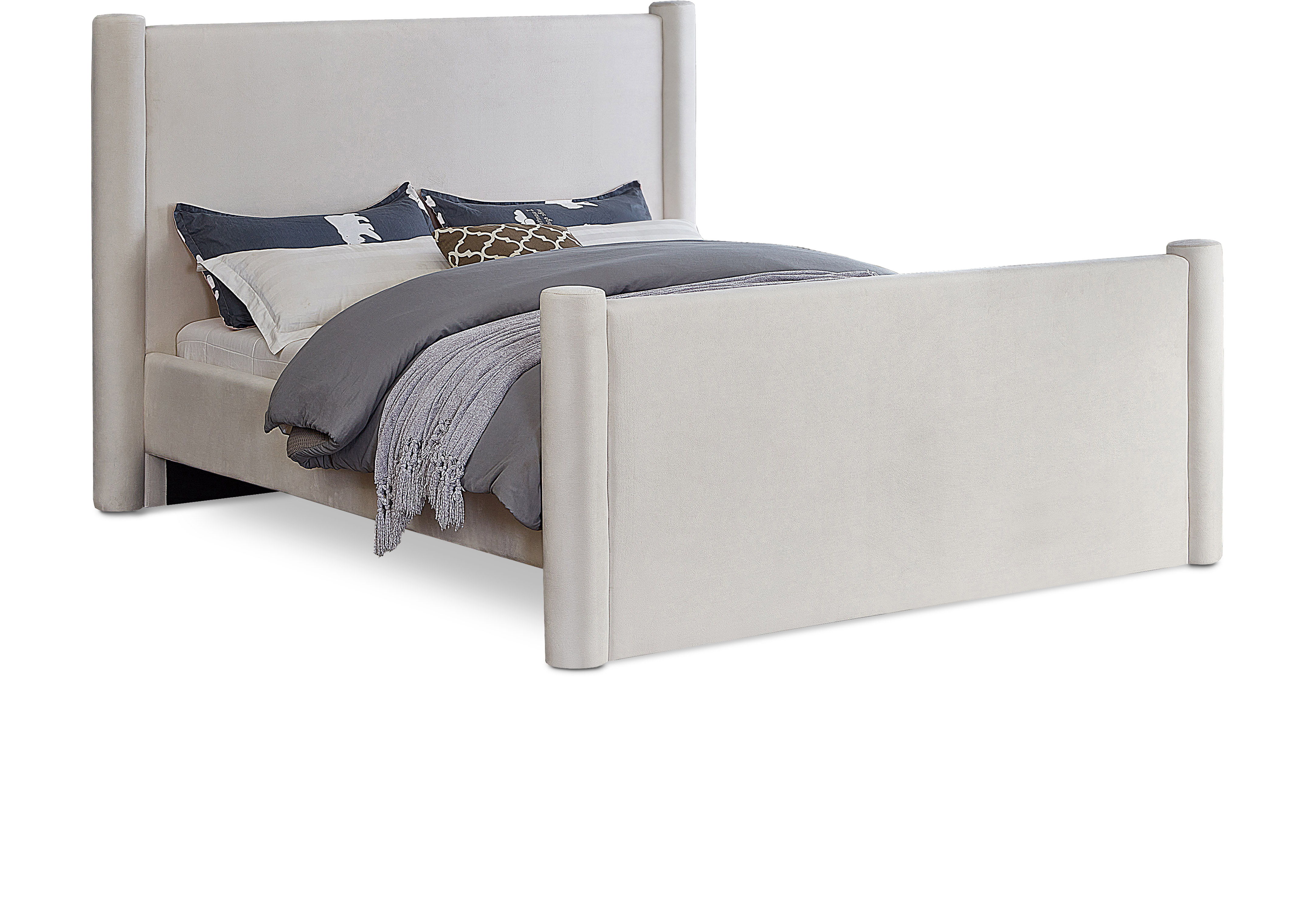 Elias - Velvet King Bed - Cream
