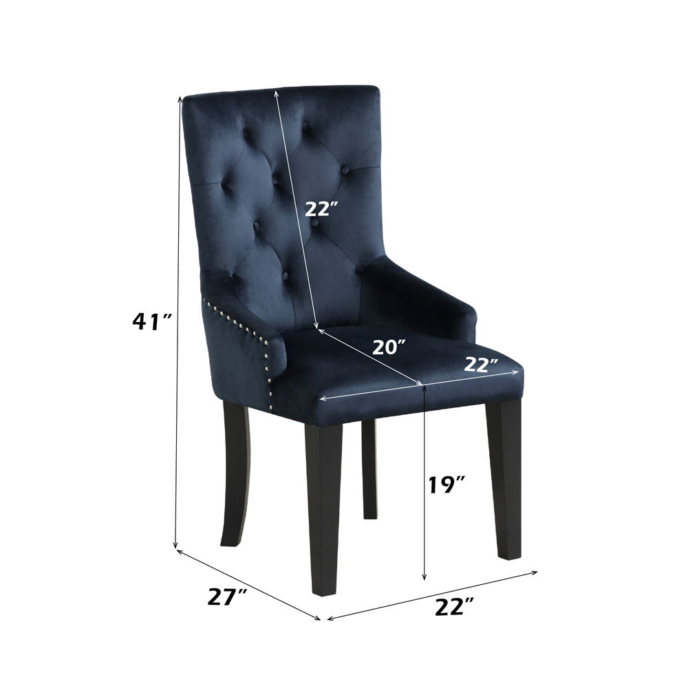 Varian II - Side Chair - Dark Navy Velvet & Black, blue, view 5