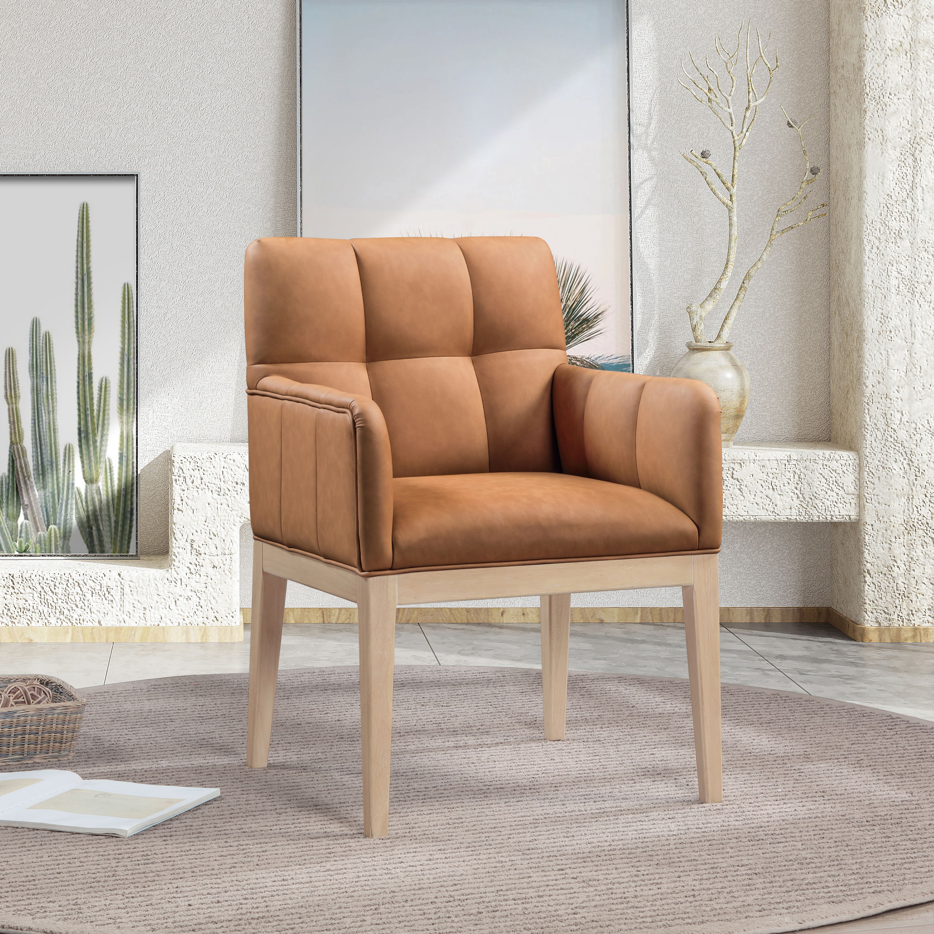 Adrian - Faux Leather Dining Arm Chair (Set of 2) - Cognac