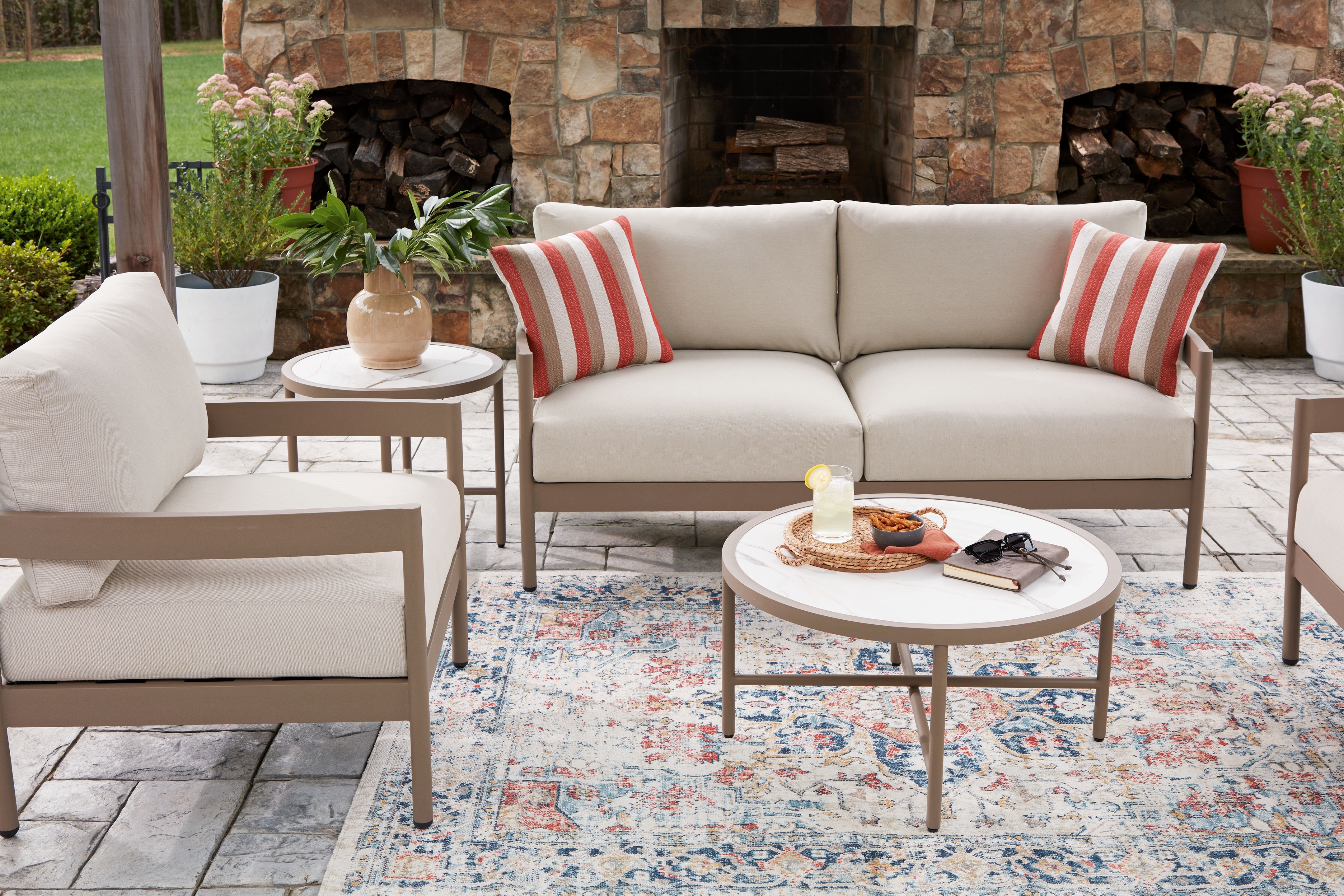 Ashley Furniture Bluff Trail - Loveseat, Lounge Chairs, Tables Set (Set of 5) - Beige - Image 6