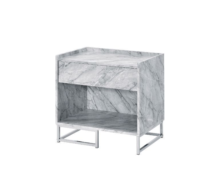 Azrael - Accent Table - White Printed Faux Marble & Chrome, white