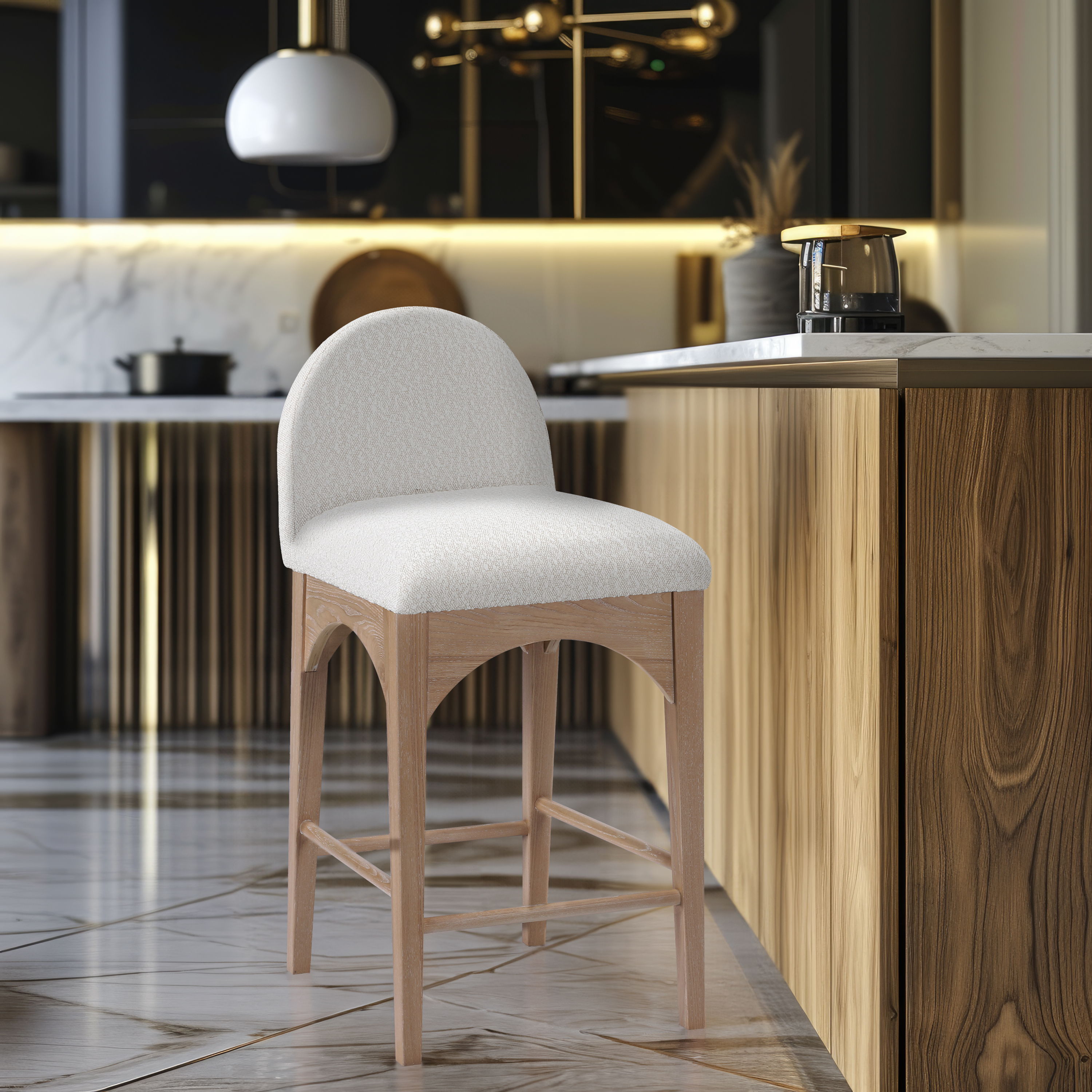 Waldorf - Boucle Stool With Natural Legs - Cream