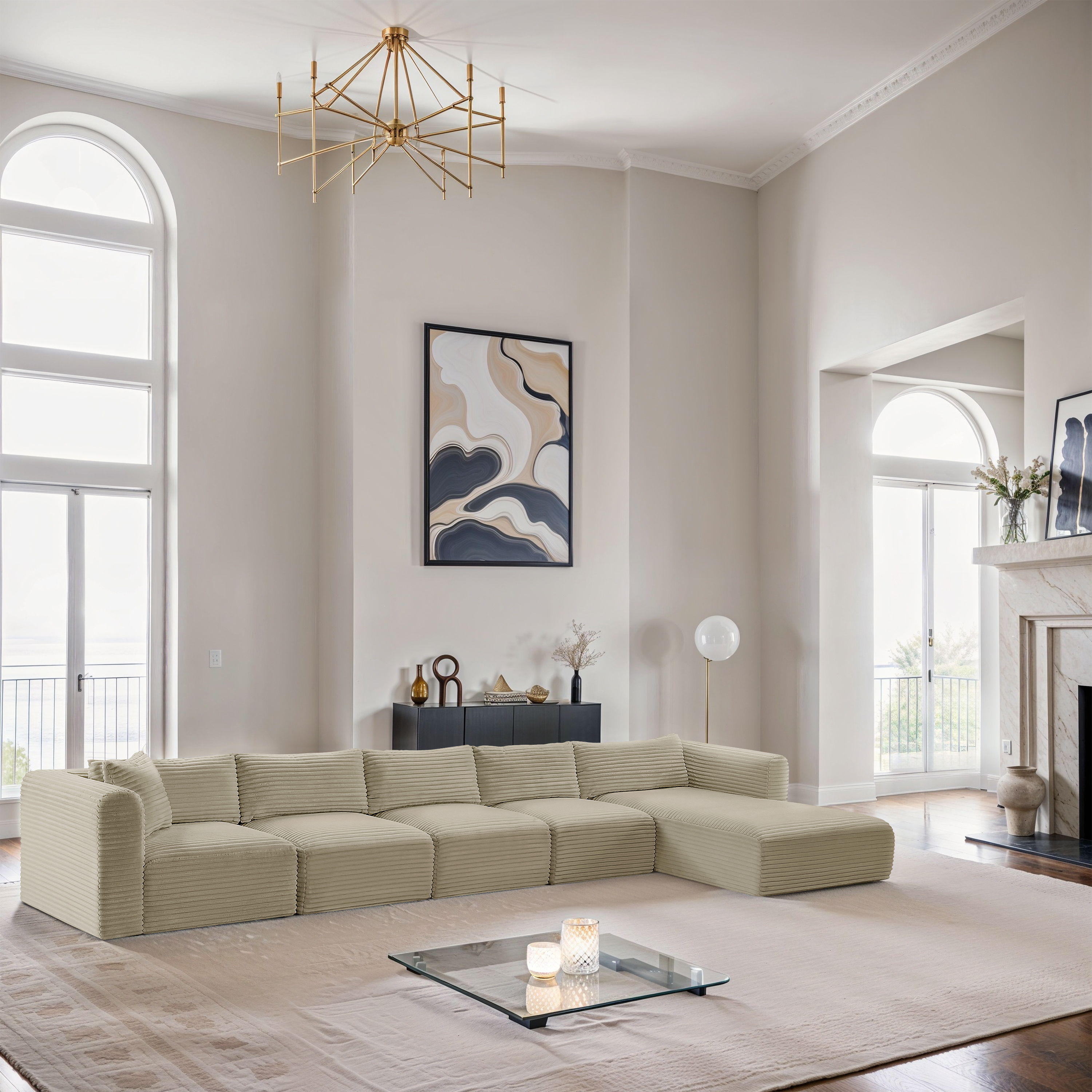 Shaggy - 5 Piece Modular Sectional With Chaise - Cream