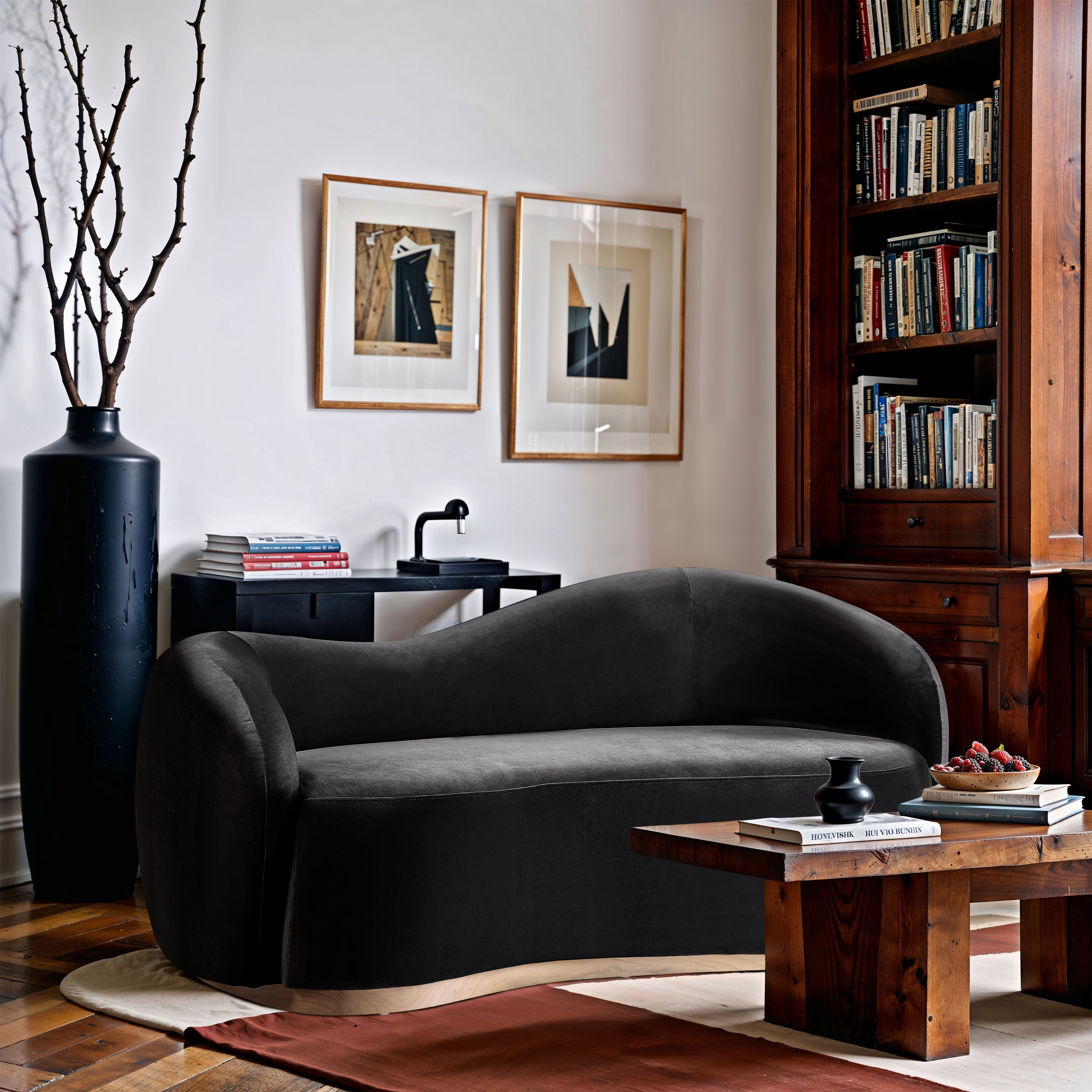 Gustavo - Velvet 72.5" Upholstered Loveseat - Black