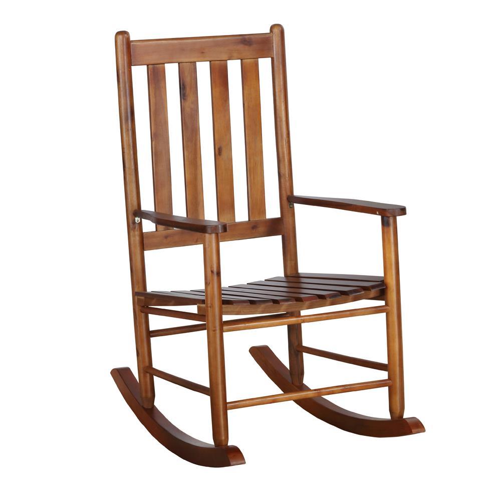 Slat Back Wooden Rocking Chair Golden Brown Image