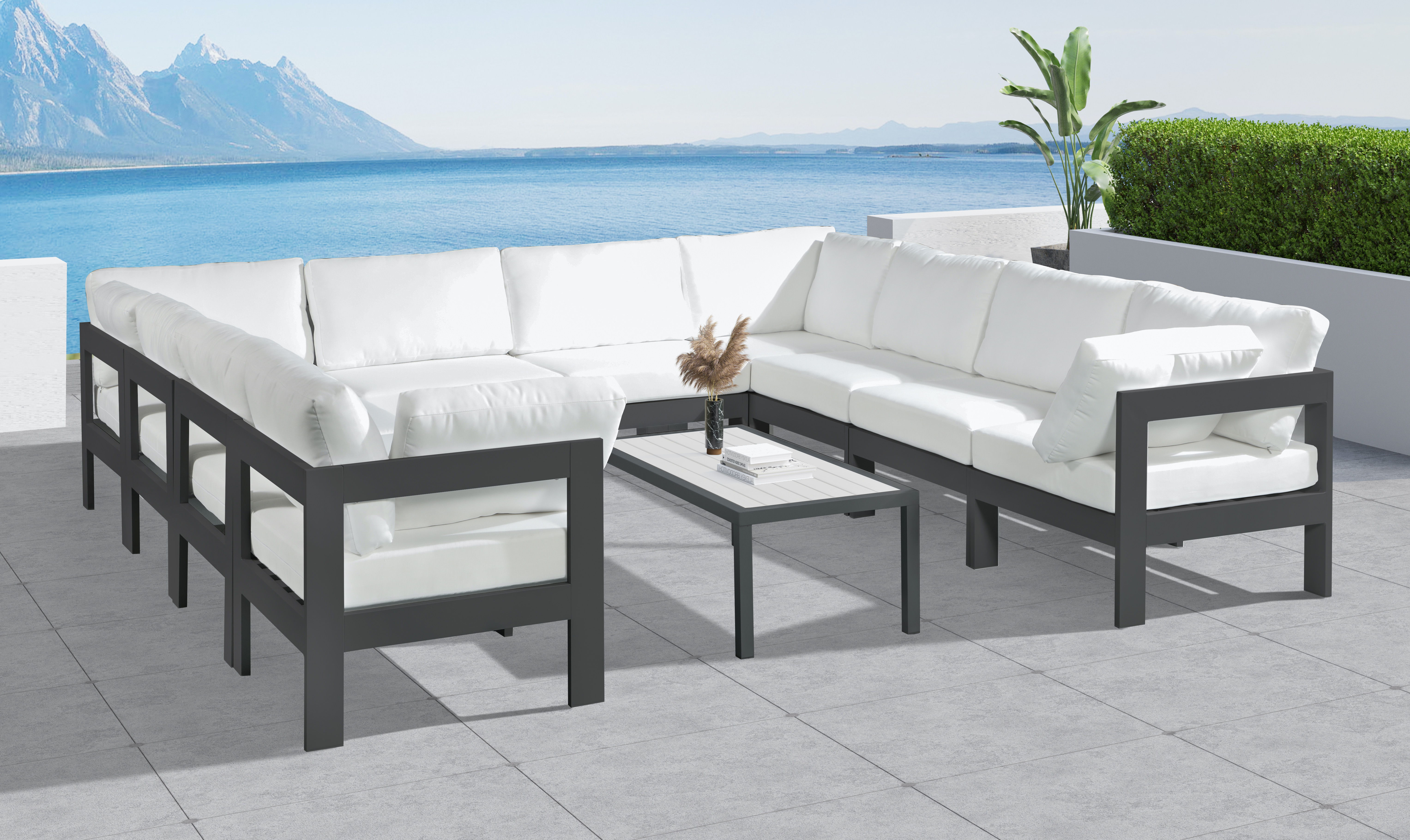 Nizuc - Outdoor Patio 10 Piece Modular Sectional With Gray Frame - White