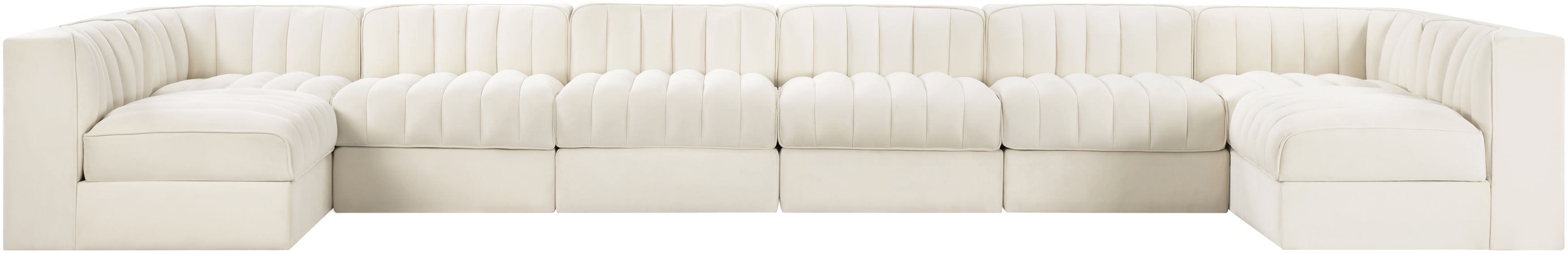 Rummi - Velvet Performance Fabric Upholstered 8 Piece Modular Sectional (With 2 Corner Chairs) - Cream
