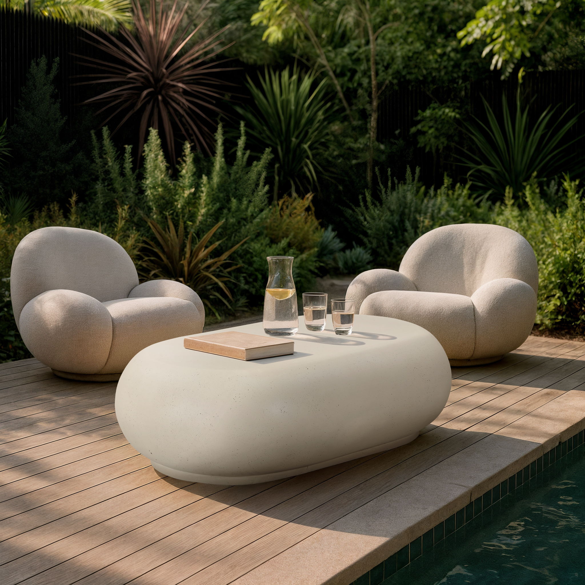 Pebble - Concrete And Fiberglass Indoor / Outdoor Coffee Table - Cream