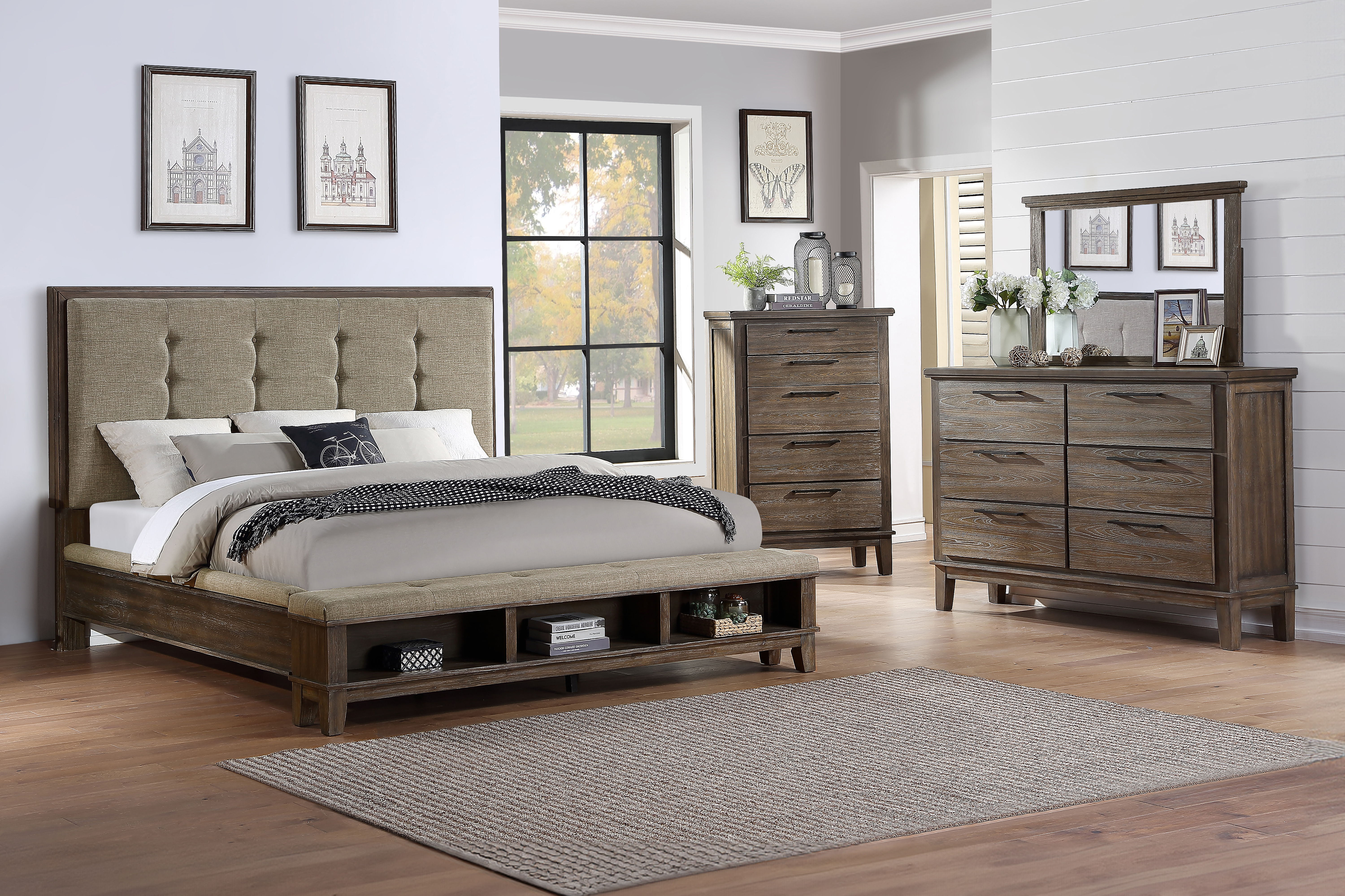 Cagney - 5/0 Queen 4 Piece Bedroom Set (Bed & Dresser & Mirror & Chest) - Vintage