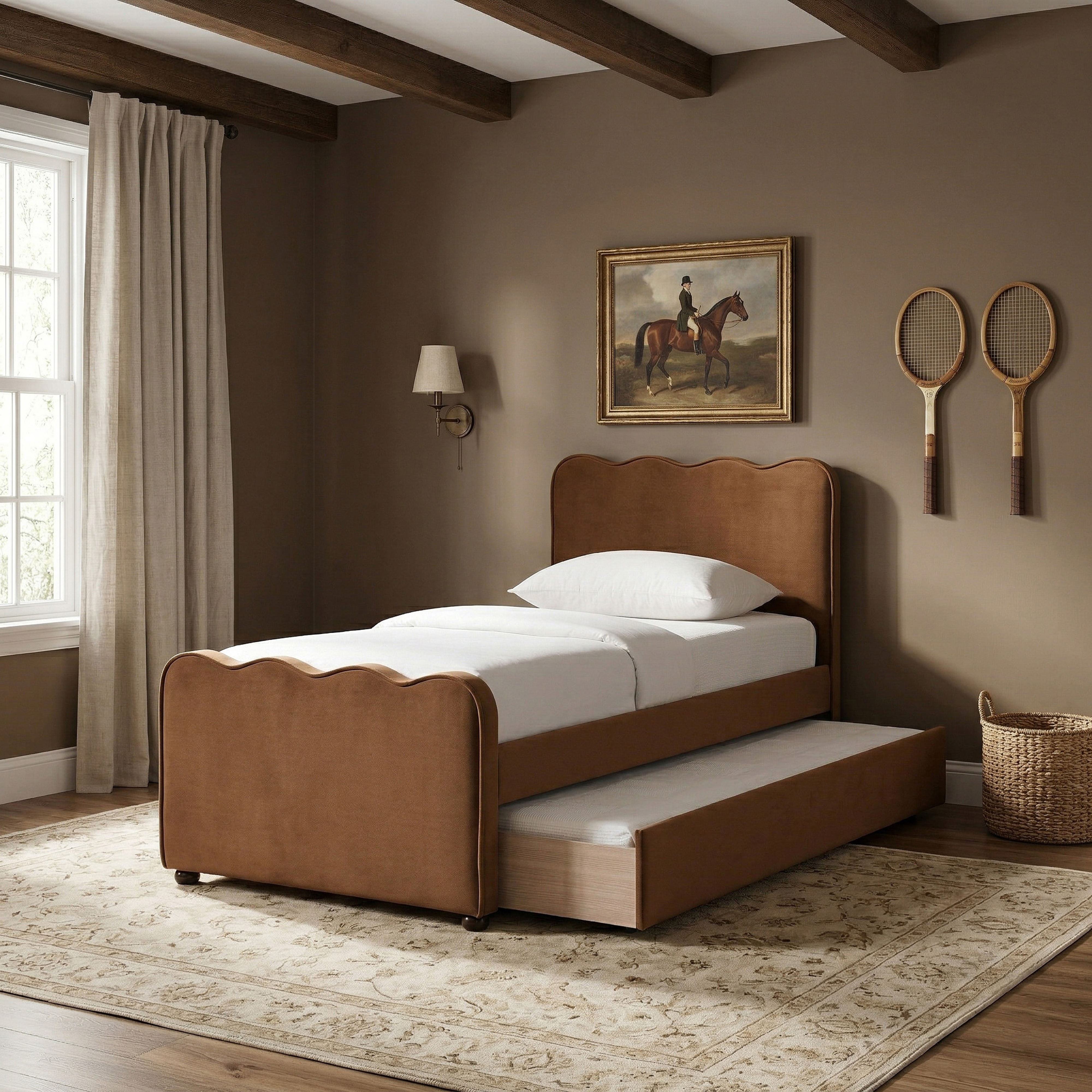 Gatsby - Upholstered Twin Trundle Bed - Saddle