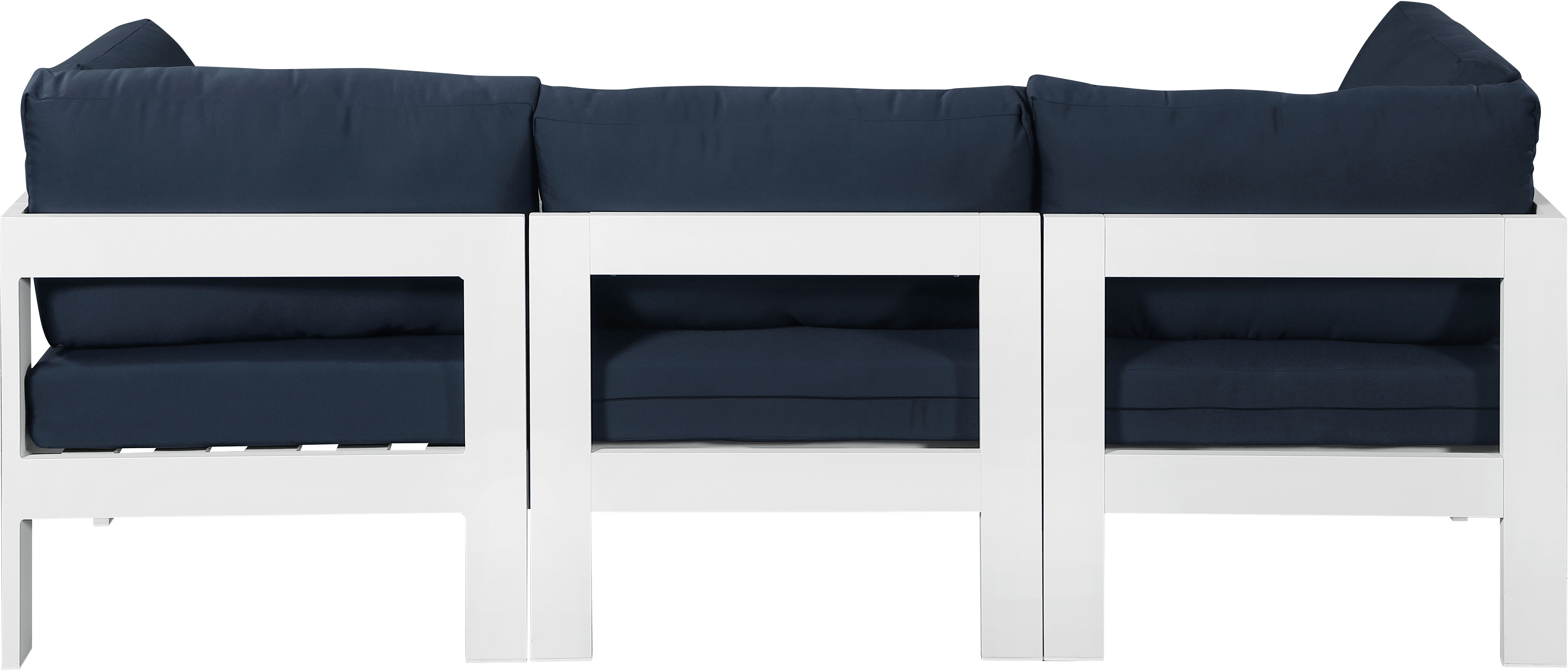 Nizuc - Outdoor Patio 3 Piece Modular Sofa With White Frame - Navy