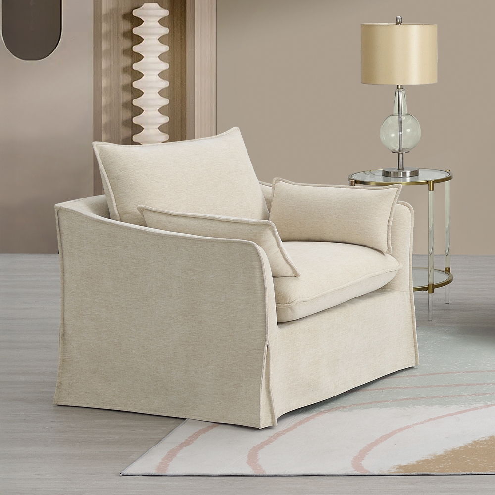 Shane - Chair With 2 Pillows - Beige Linen, beige