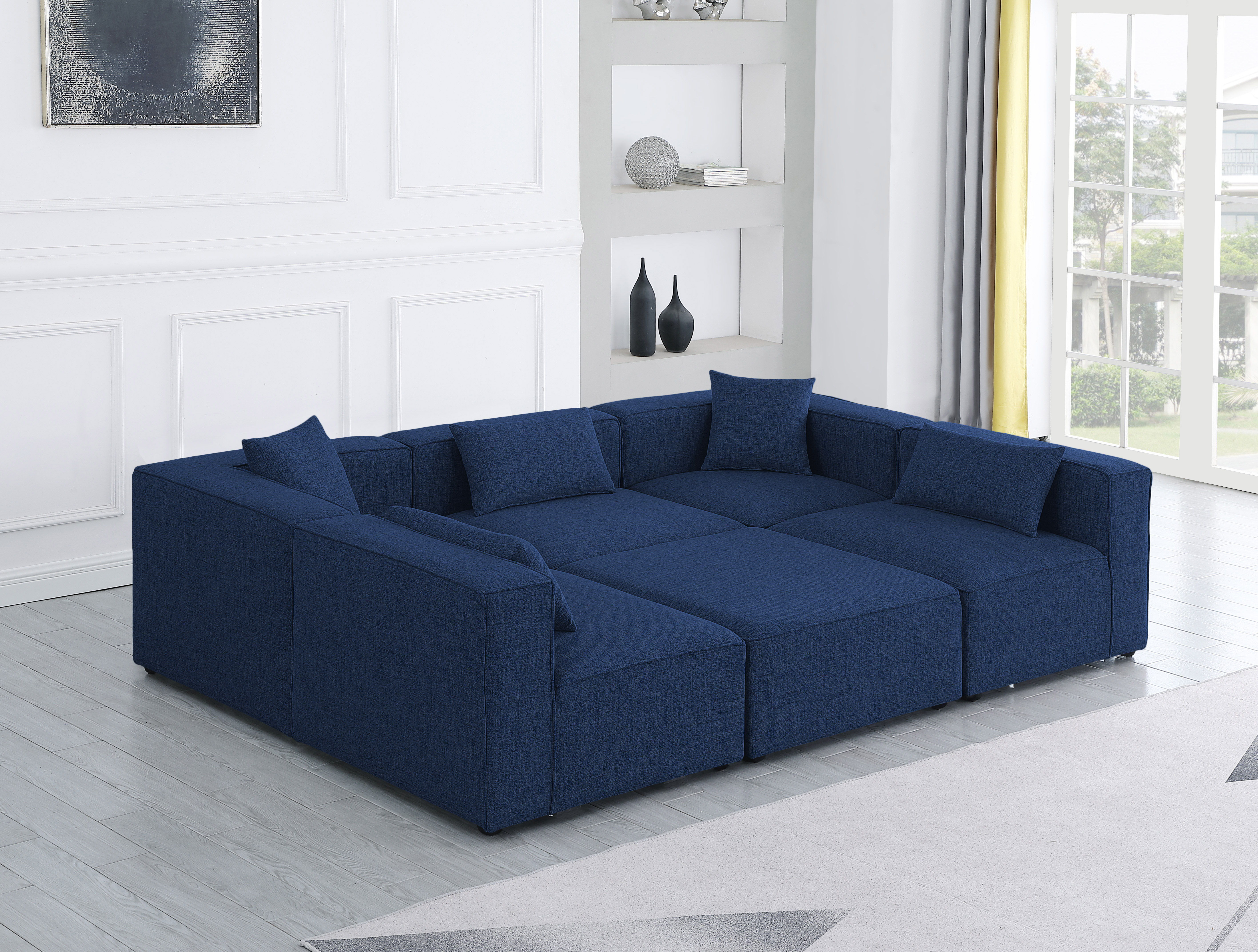 Cube - Linen 6 Piece Modular Sectional - Navy
