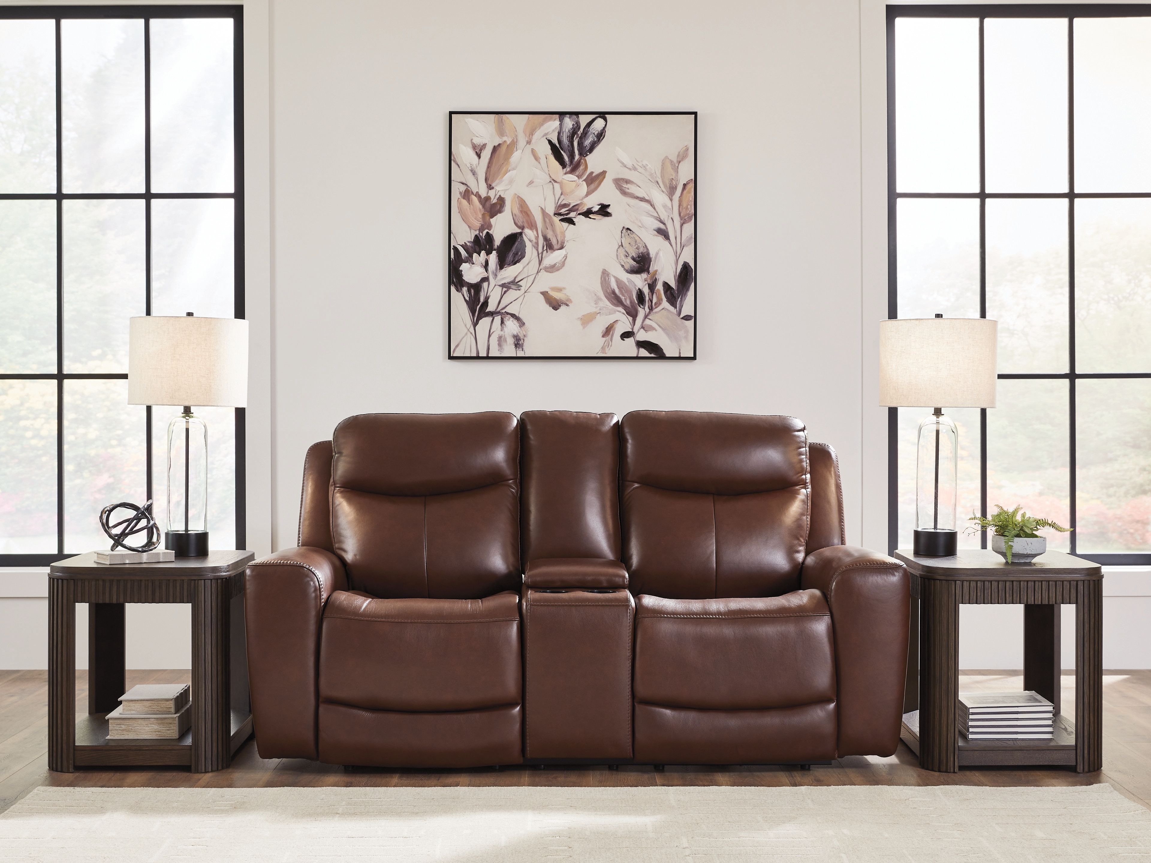 Bexhurst - Power Reclining Loveseat With Console / Adjustable Headrest - Mahogany