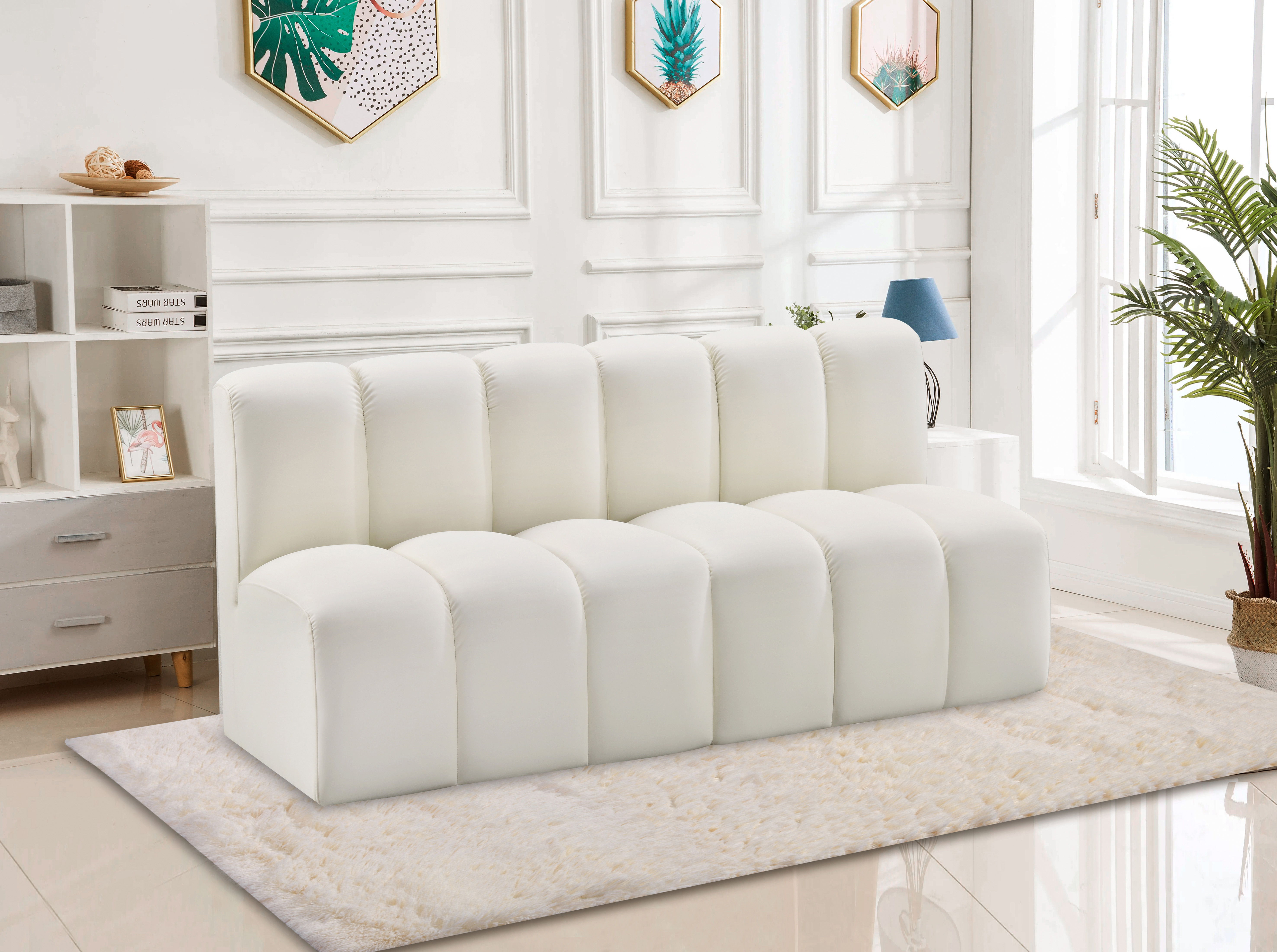 Arc - Faux Leather 2 Pieces Modular Sofa - Cream