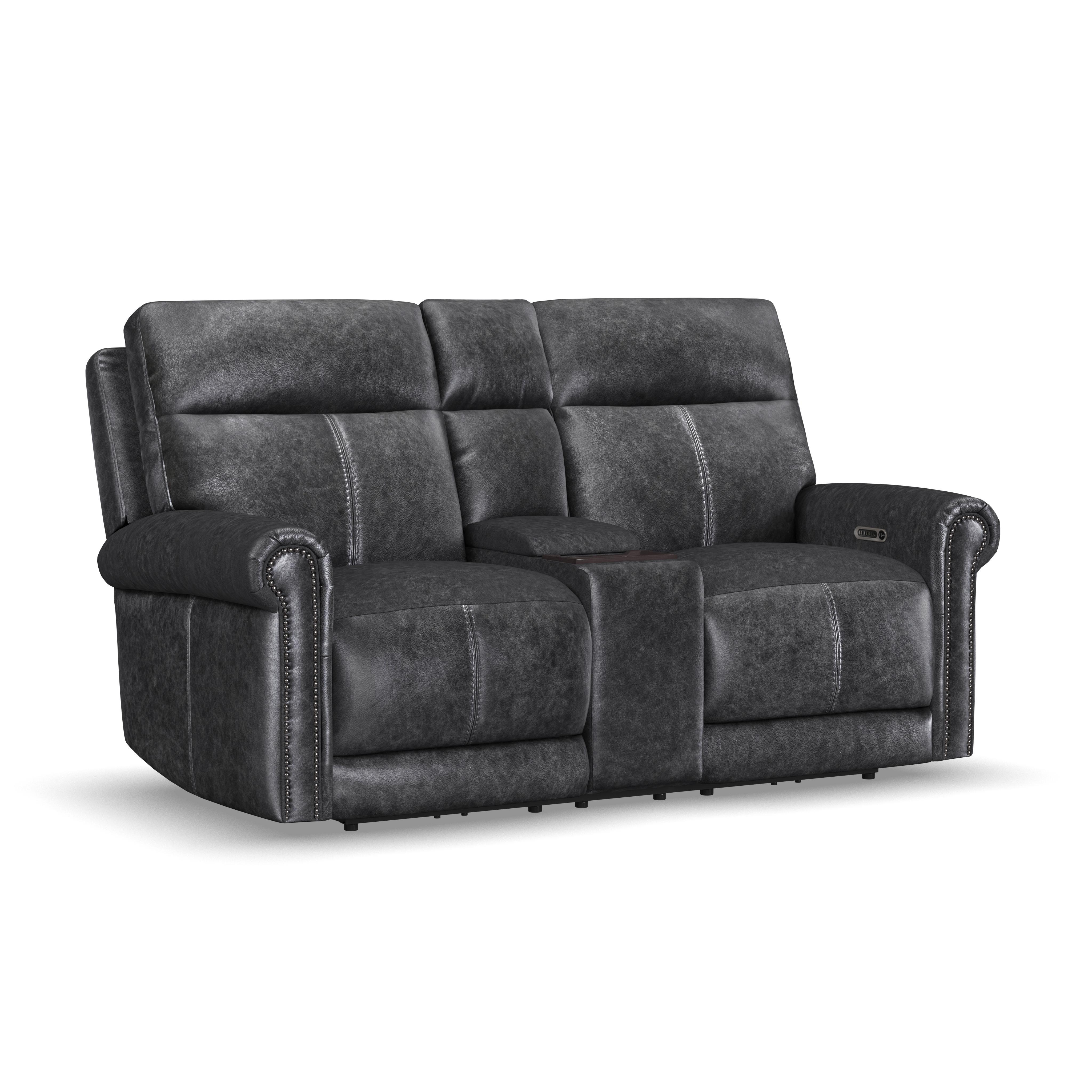 Alexander - Power Reclining Loveseat With Console, Power Headrest & Lumbar - Weathered Stone Gray Image