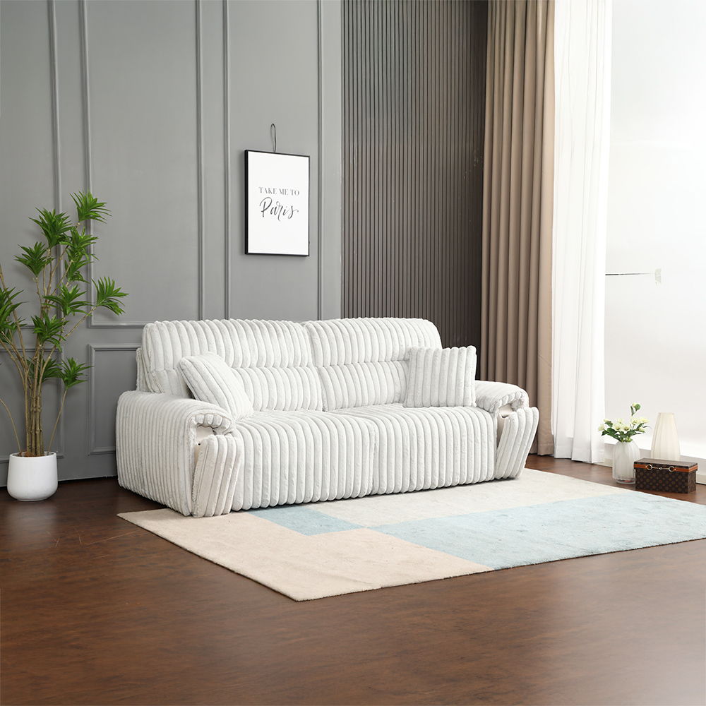 Jaya - Power Motion Sofa With Sleeper & USB Port - Mondo Gray Corduroy, white, view 2
