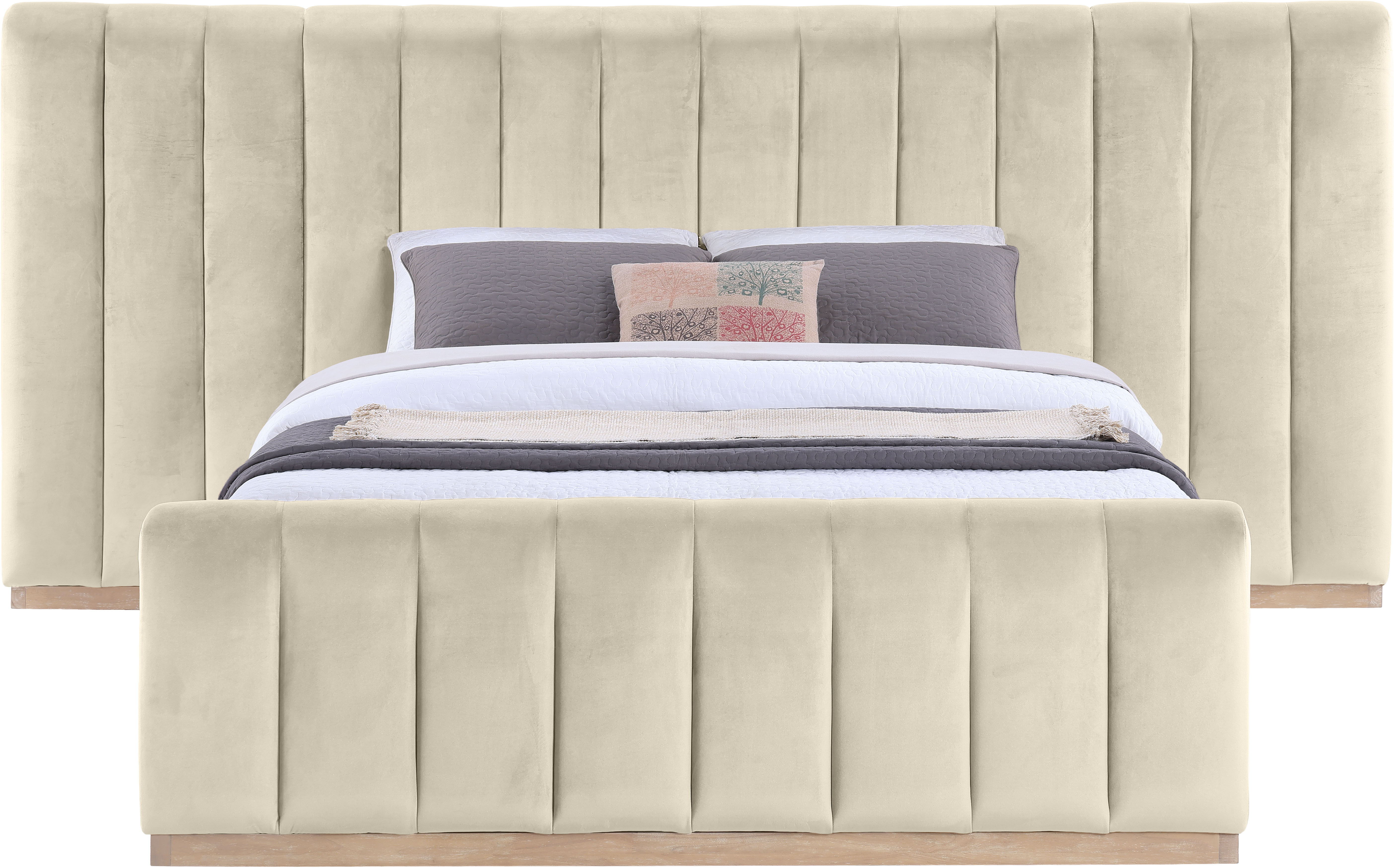 Amara - Velvet Upholstered Queen Bed - Cream