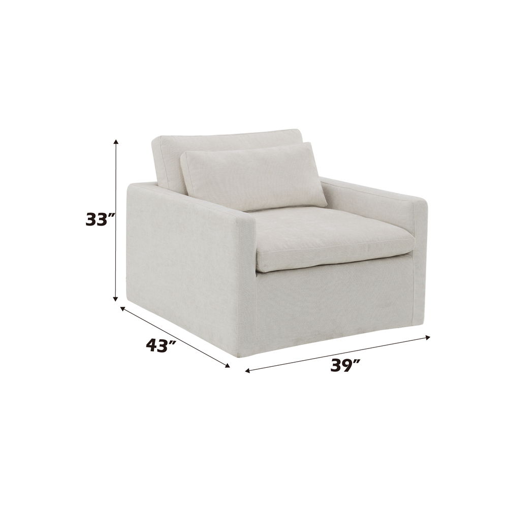 Frederick - Swivel Chair With Pillow - Ivory Fabric, beige, view 5