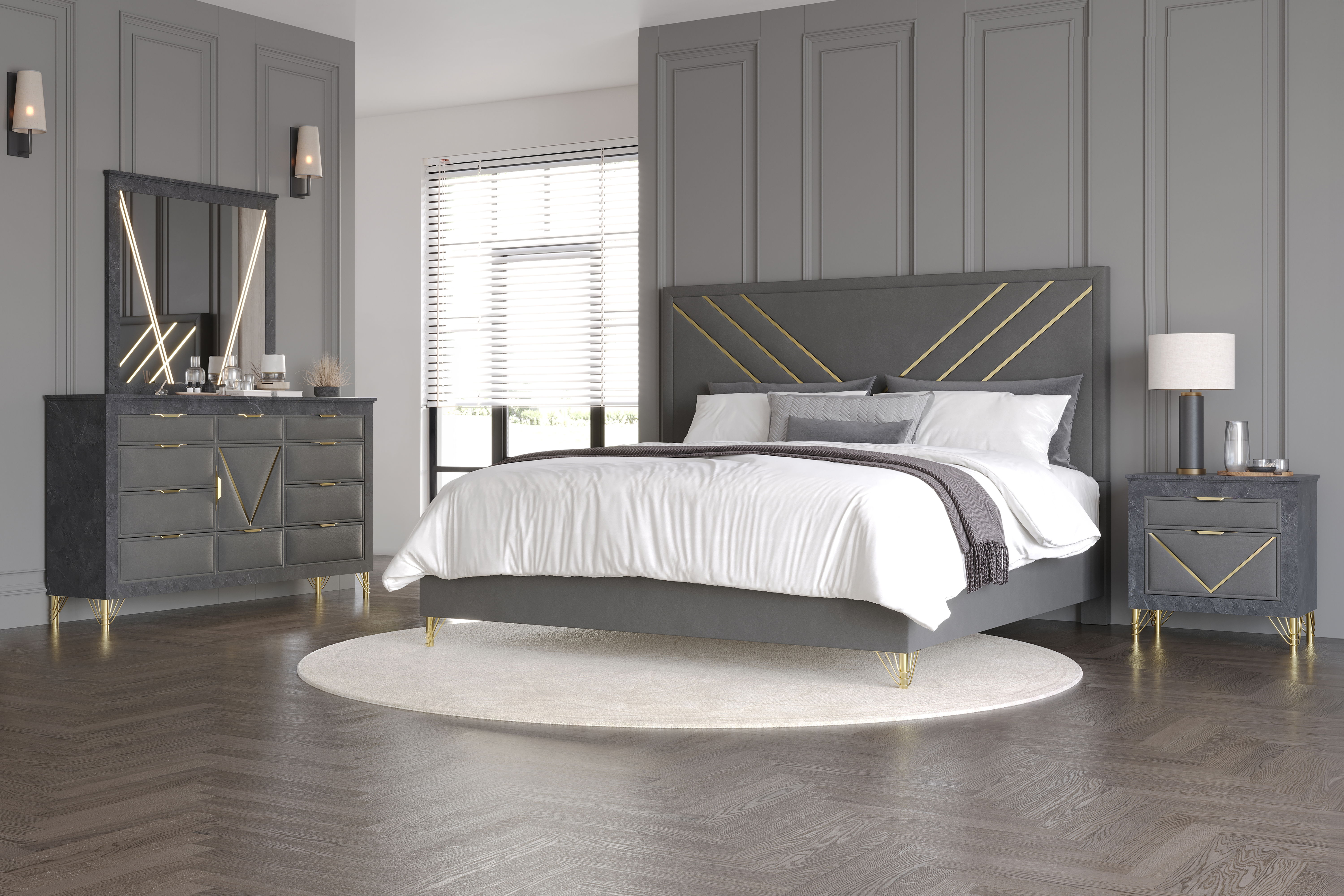 Eastern King · 4 Pc · Bed, Dresser, Mirror, Nighstand