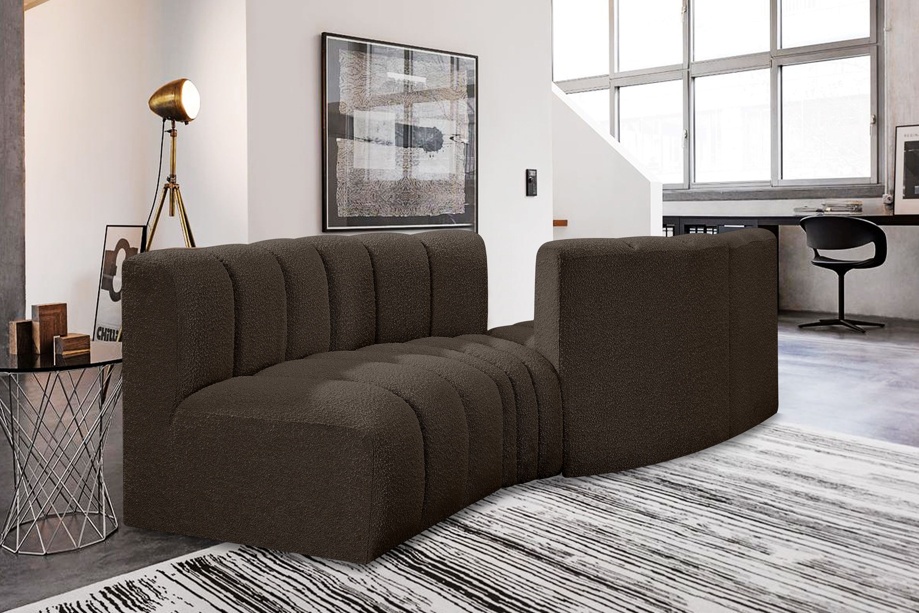 Arc - Boucle Fabric 4 Piece Sofa - Brown