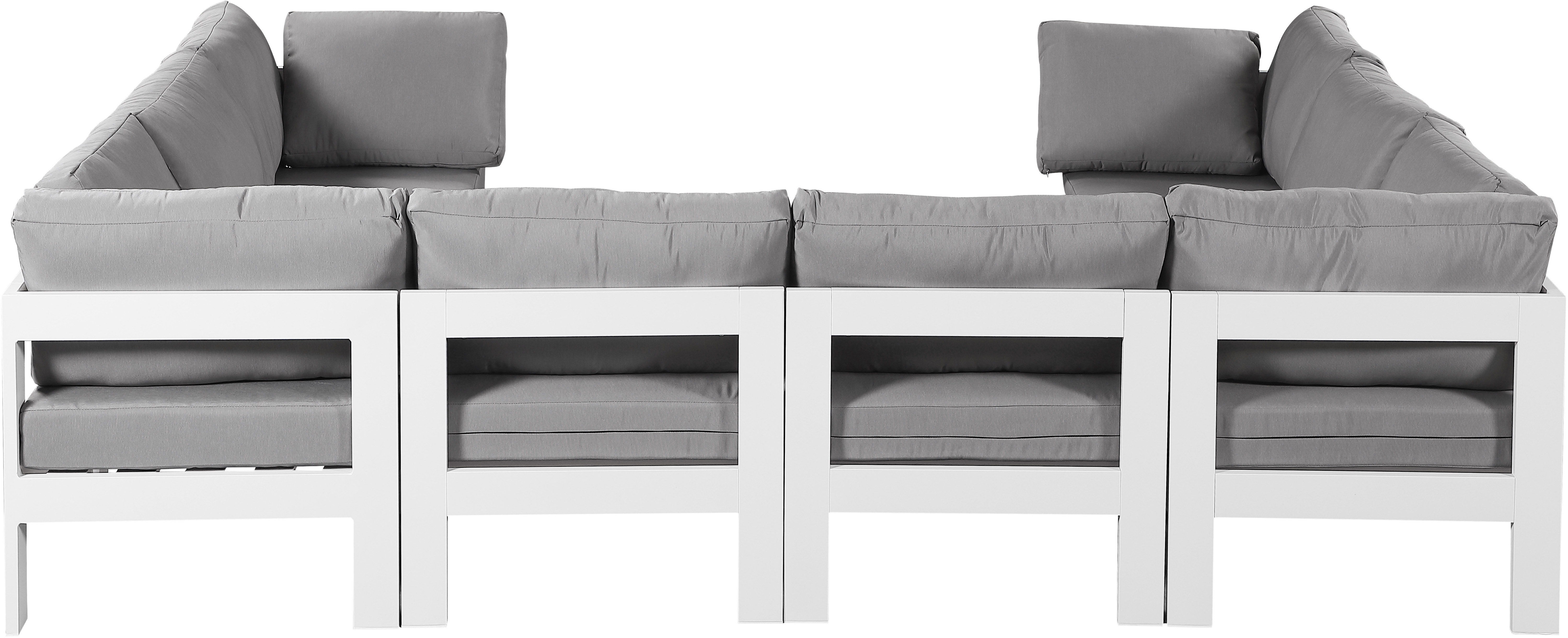 Nizuc - Outdoor Patio 8 Piece Modular U-Shaped Sectional With White Frame - Gray