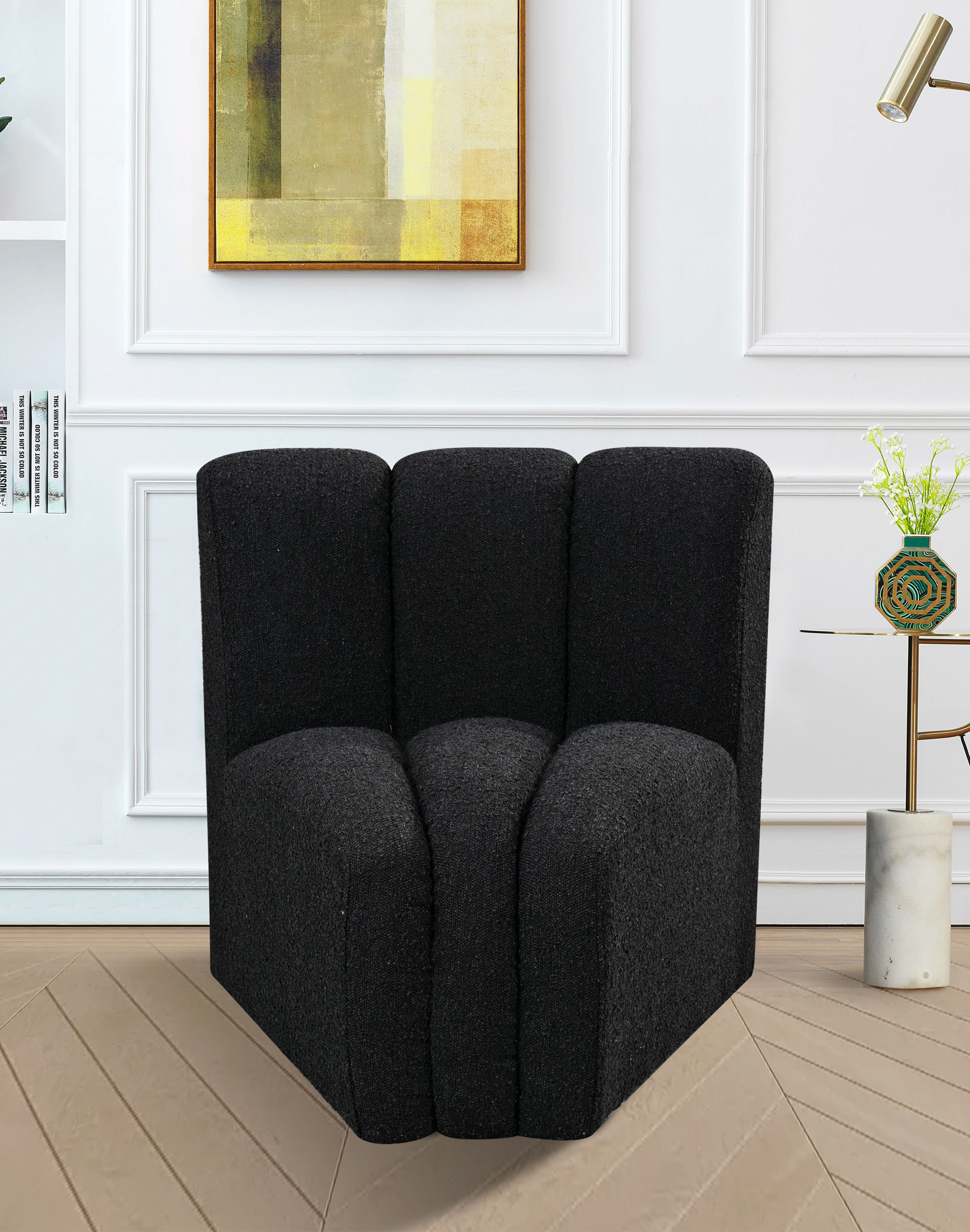 Arc - Boucle Fabric Curved Corner Chair - Black