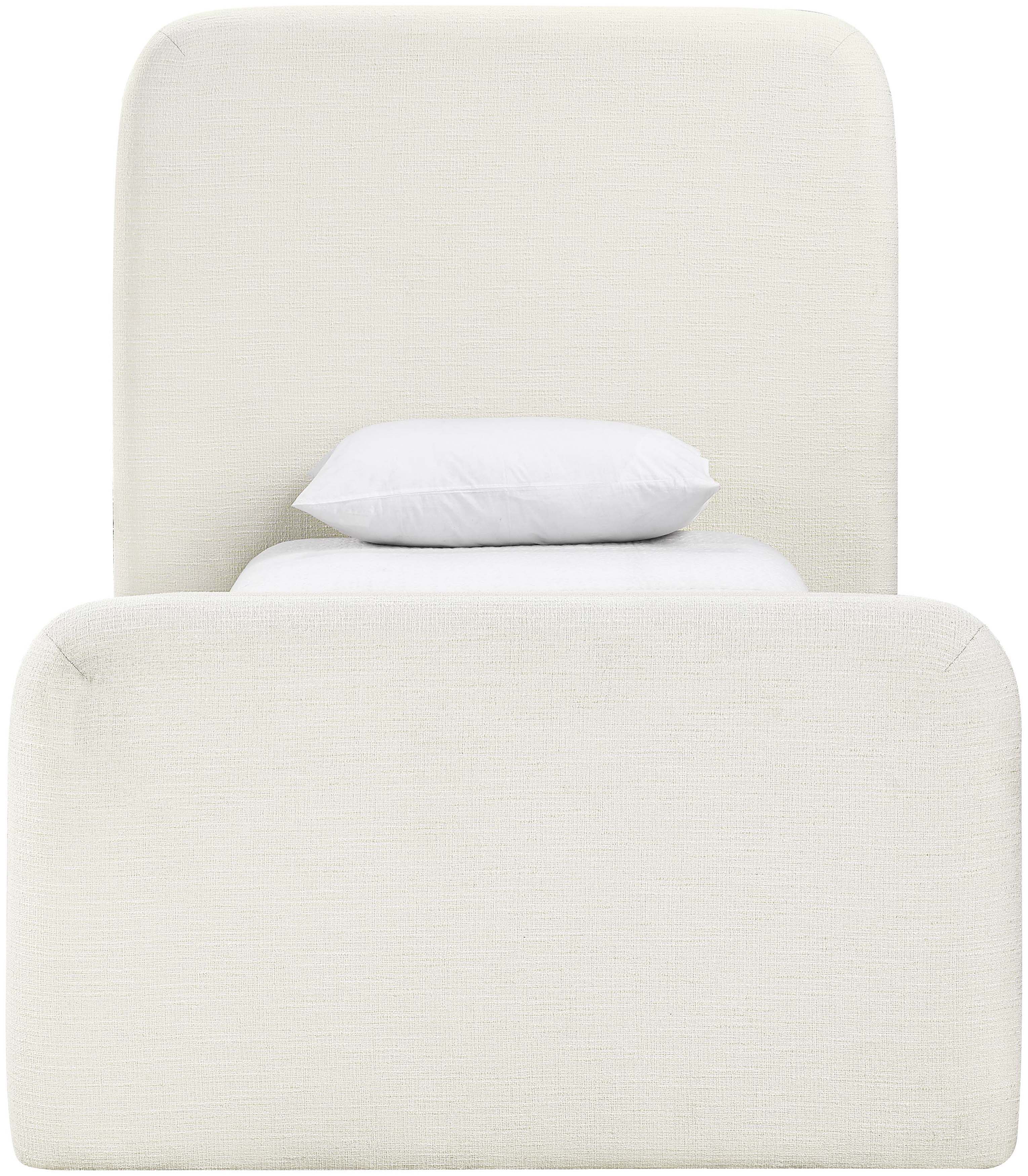 Fira - Linen Textured Fabric Upholstered Twin Bed - Cream
