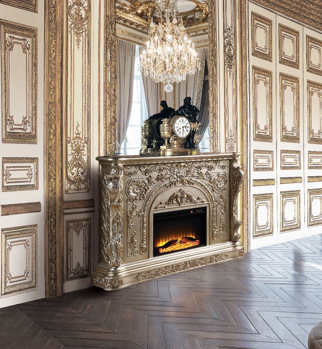 Danae - Fireplace - Antique Silver, silver