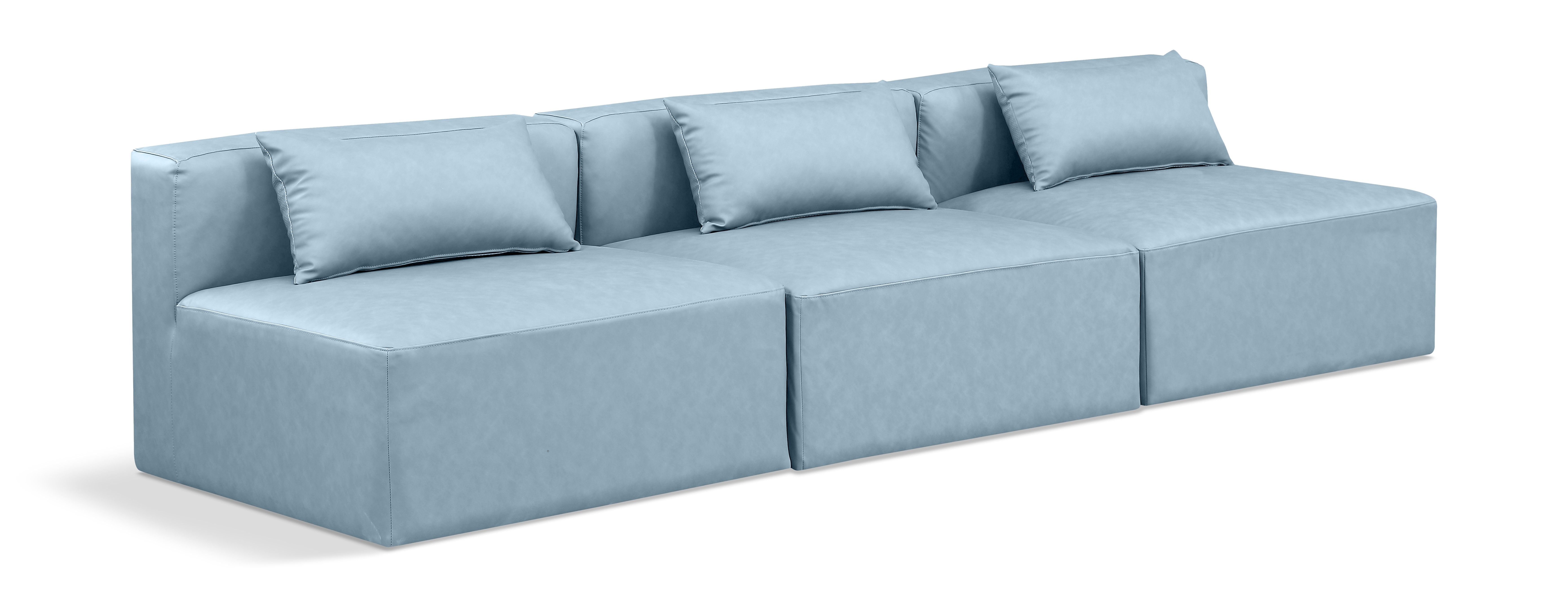 Cube - Modular 3 Seat Armless Sofa - Light Blue