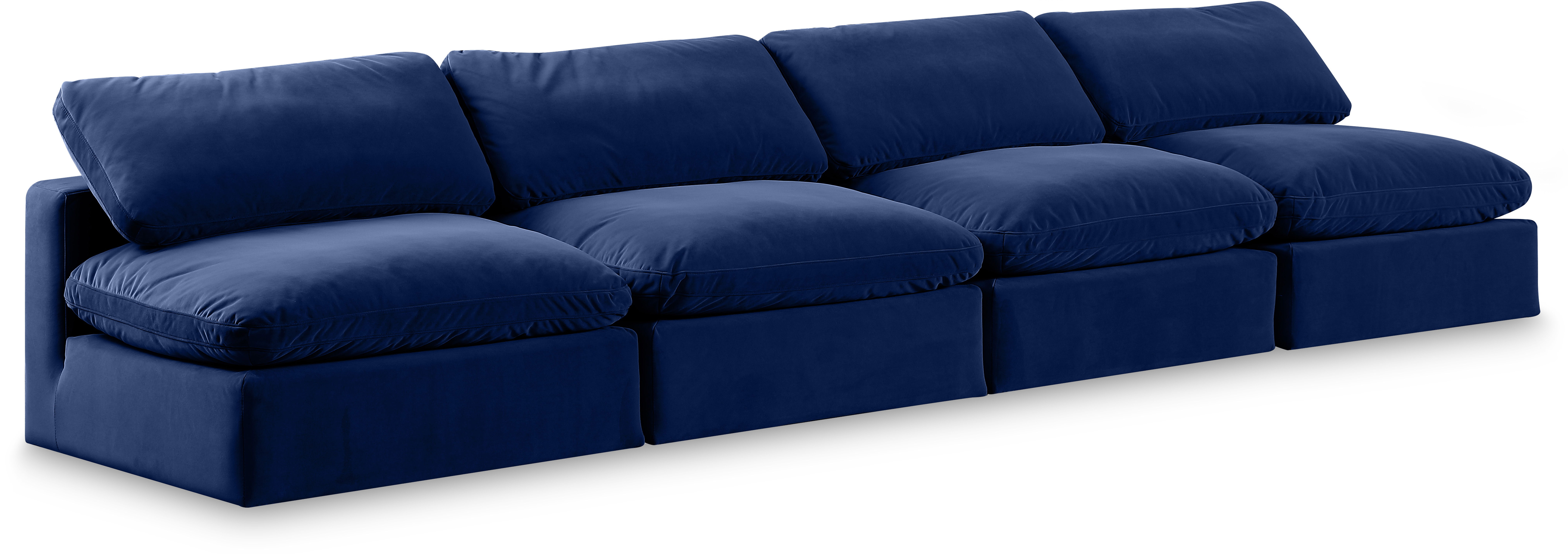 Comfy - Velvet Modular Armless Sofa 4 Seats - Blue