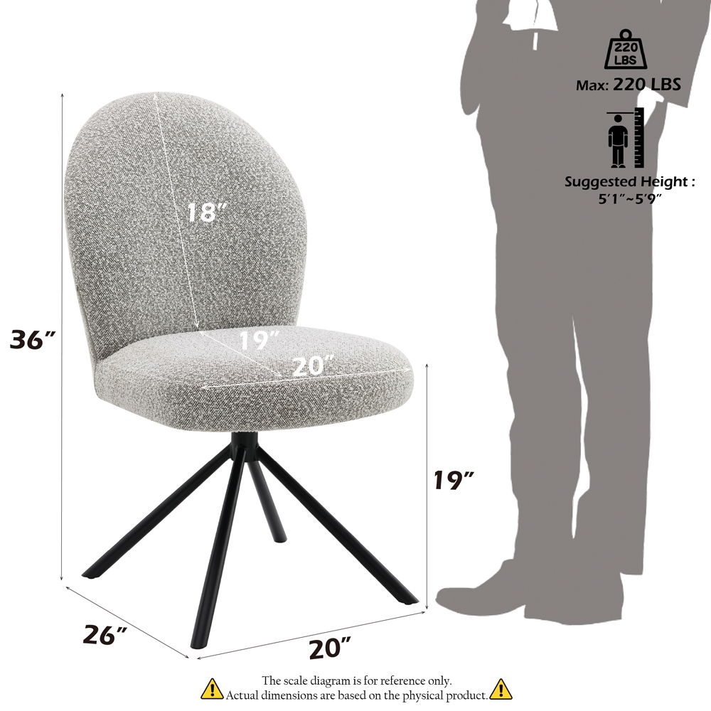 Lawton - Side Chair With Swivel (Set of 2) - Gray Boucle & Black, light gray, view 7