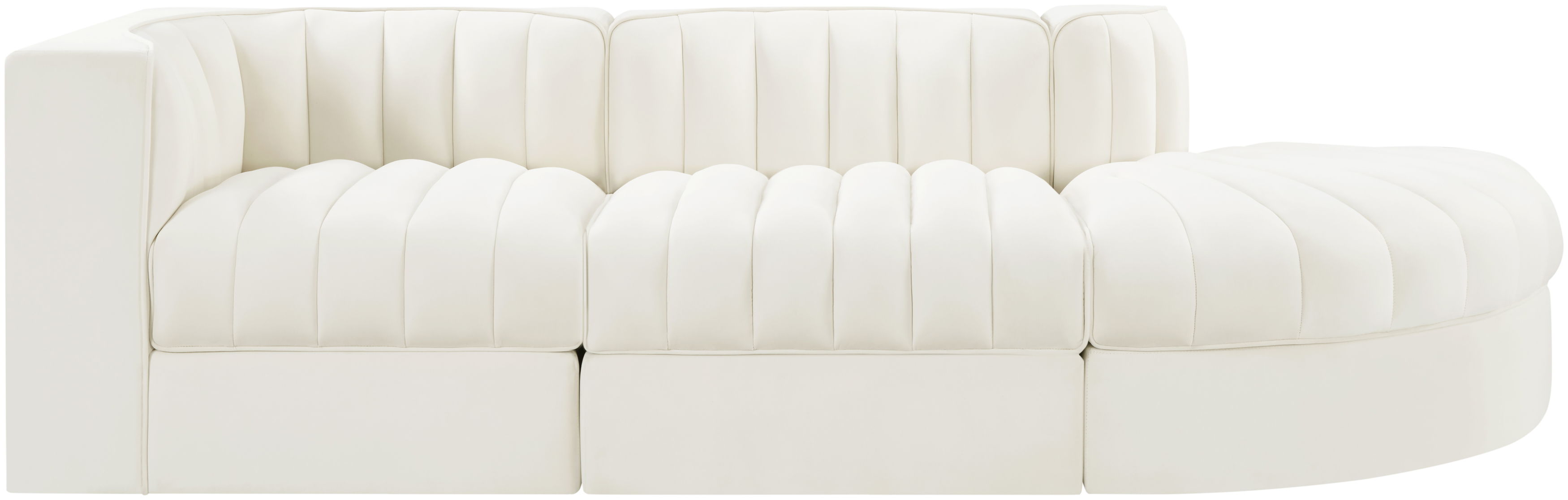 Rummi - Velvet Performance Fabric Upholstered 3 Piece Modular Sectional - Cream