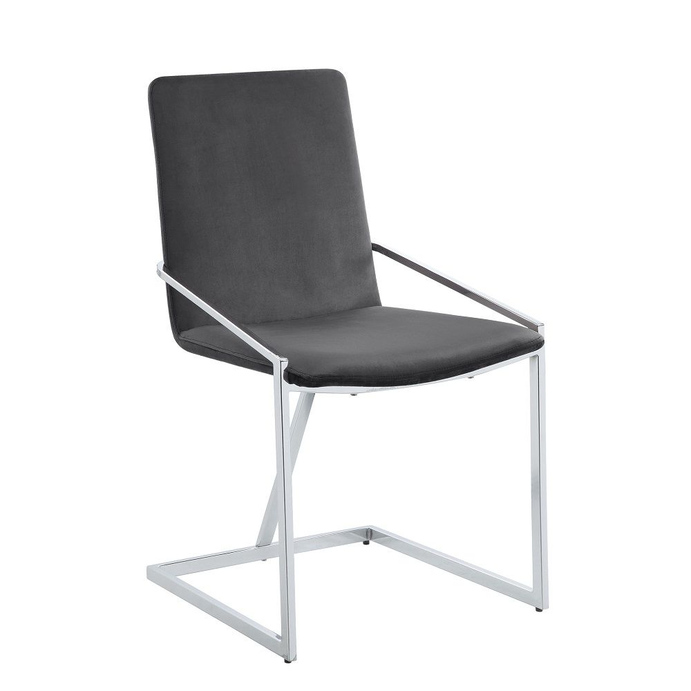 Zlatan - Side Chair (Set of 2) - Gray Velvet & Chrome, dark gray