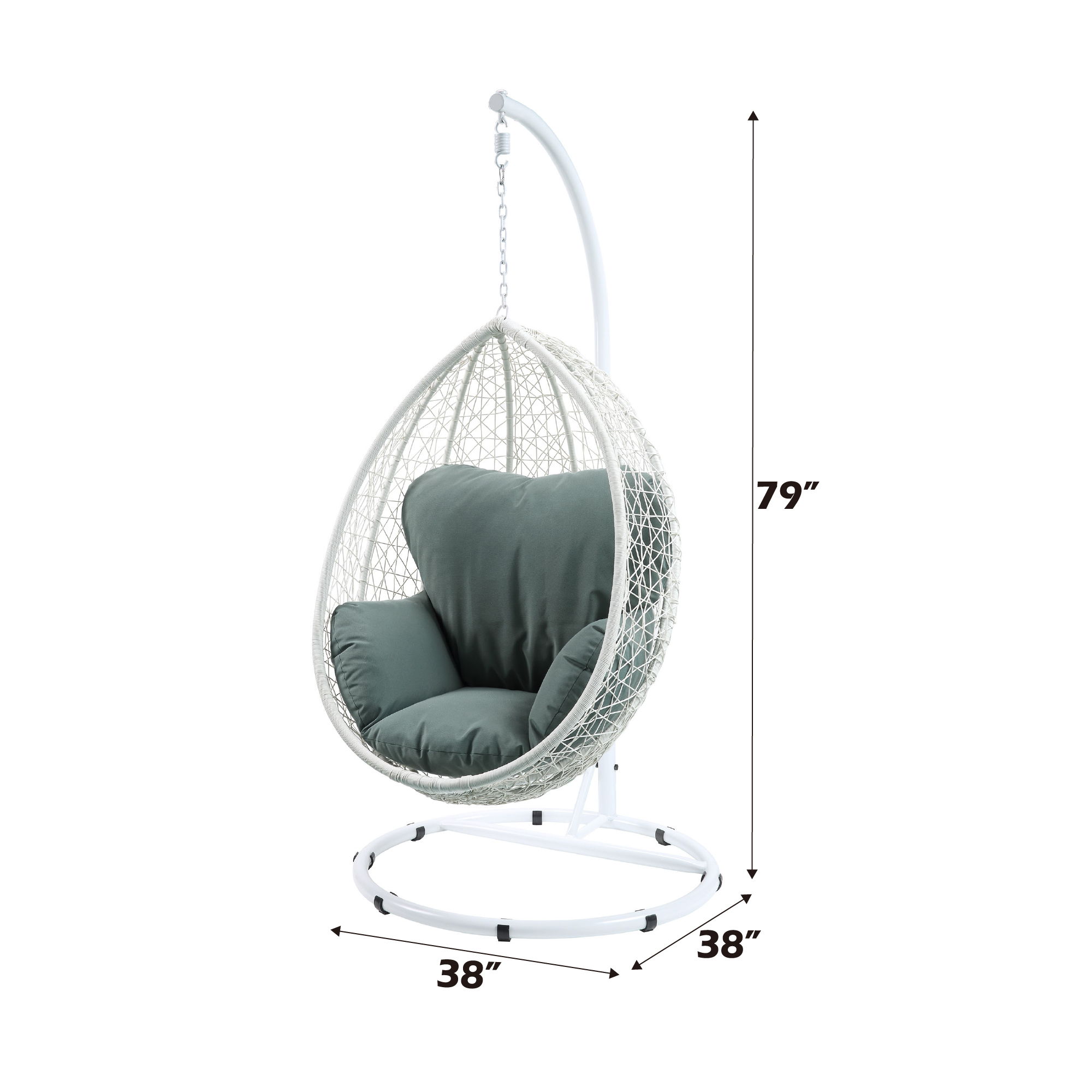 Simona - Hanging Chair - Green Fabric & White Wicker, white, view 4