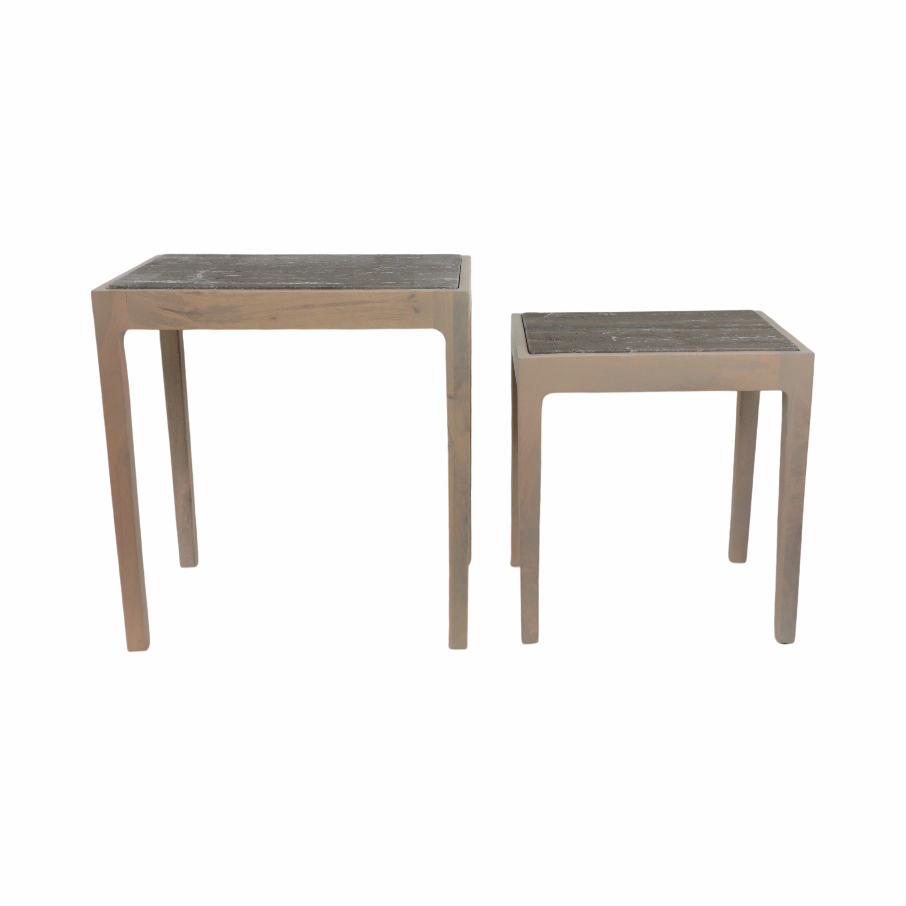 18/22\" Carver Travertine And Wood Accent Table (Set of 2) - Light Brown Image