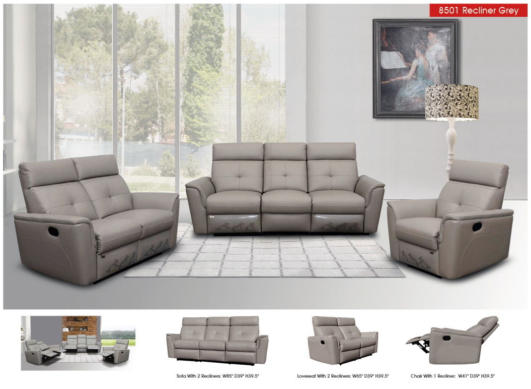 8501 - Chair With Manual Recliner - Light Gray