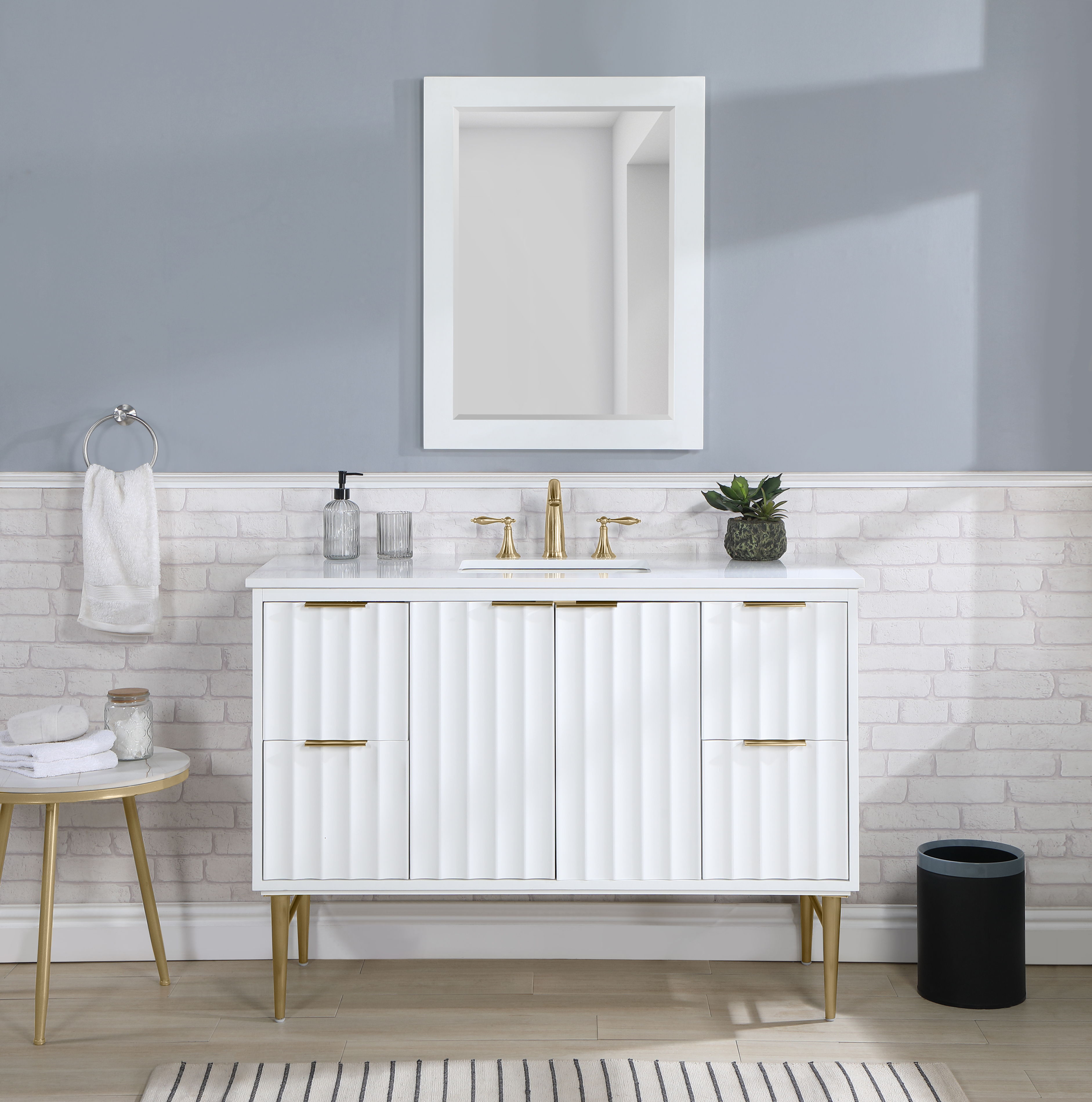 Modernist - 48" Bathroom Vanity With Gold Legs - White
