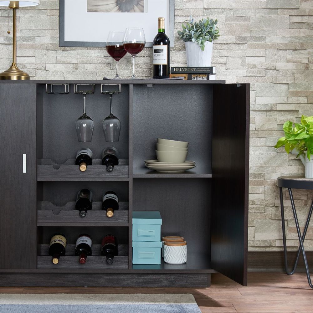 Hazen - 35" Wine Cabinet - Espresso, dark brown