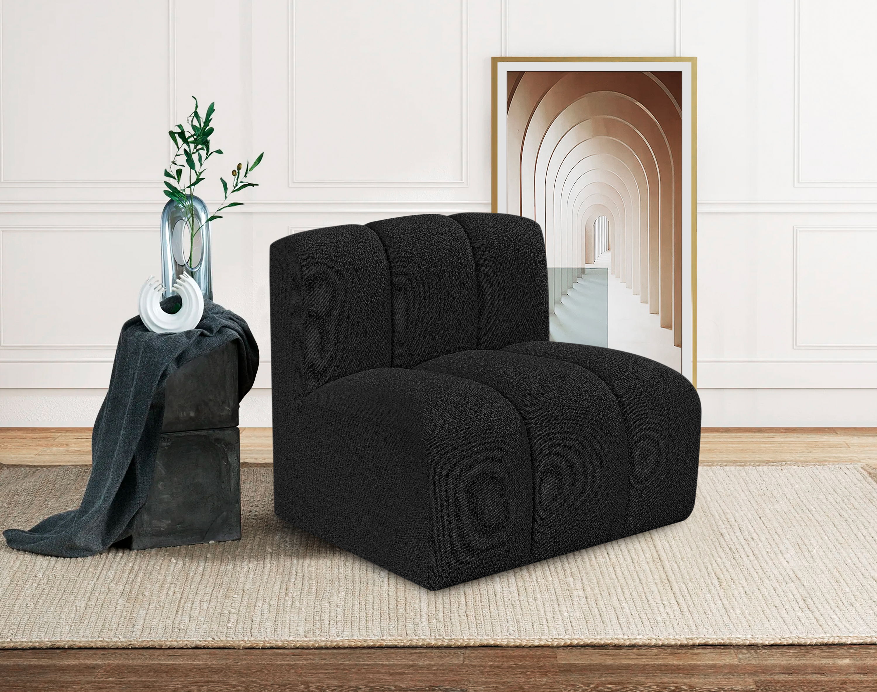 Arc - Boucle Fabric Straight Chair - Black
