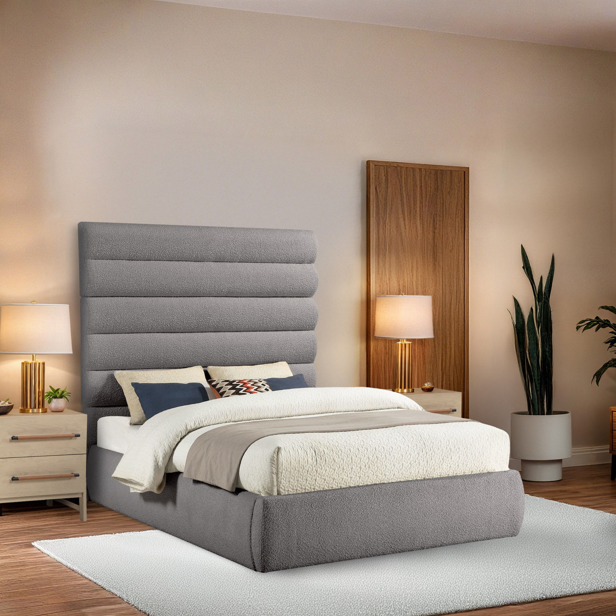 Adam - Boucle Fabric Queen Bed With 70.5" Headboard - Taupe