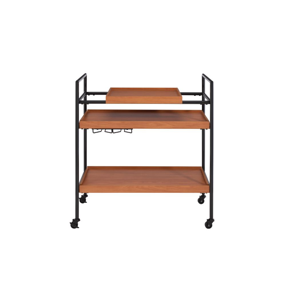 Oaken - Serving Cart - Honey Oak & Black, orange, view 2