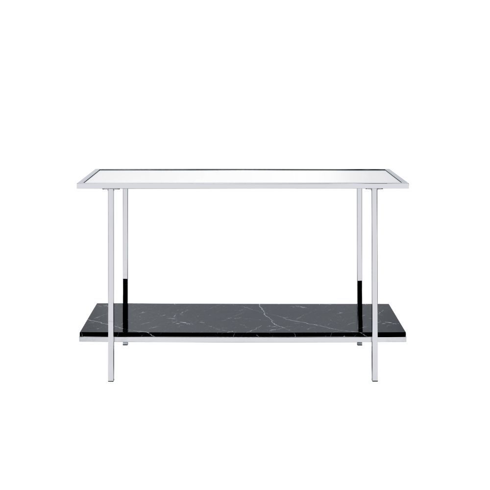 Angwin - Console Table - Mirrored, Faux Marble Top & Chrome, silver, view 2