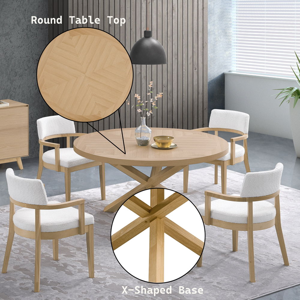 Kasem - Round Dining Table - Oak, light brown, view 4