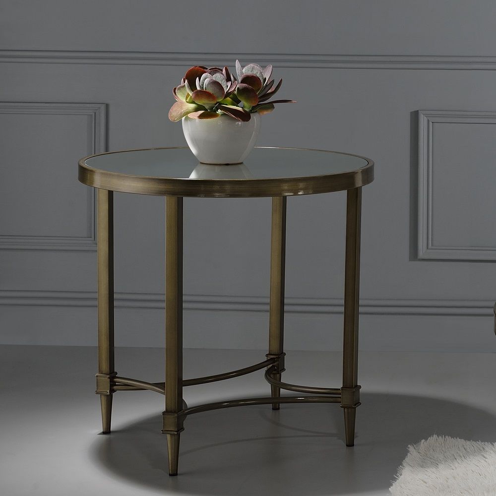 Aditya - End Table - Mirrored & Antique Brass, gold