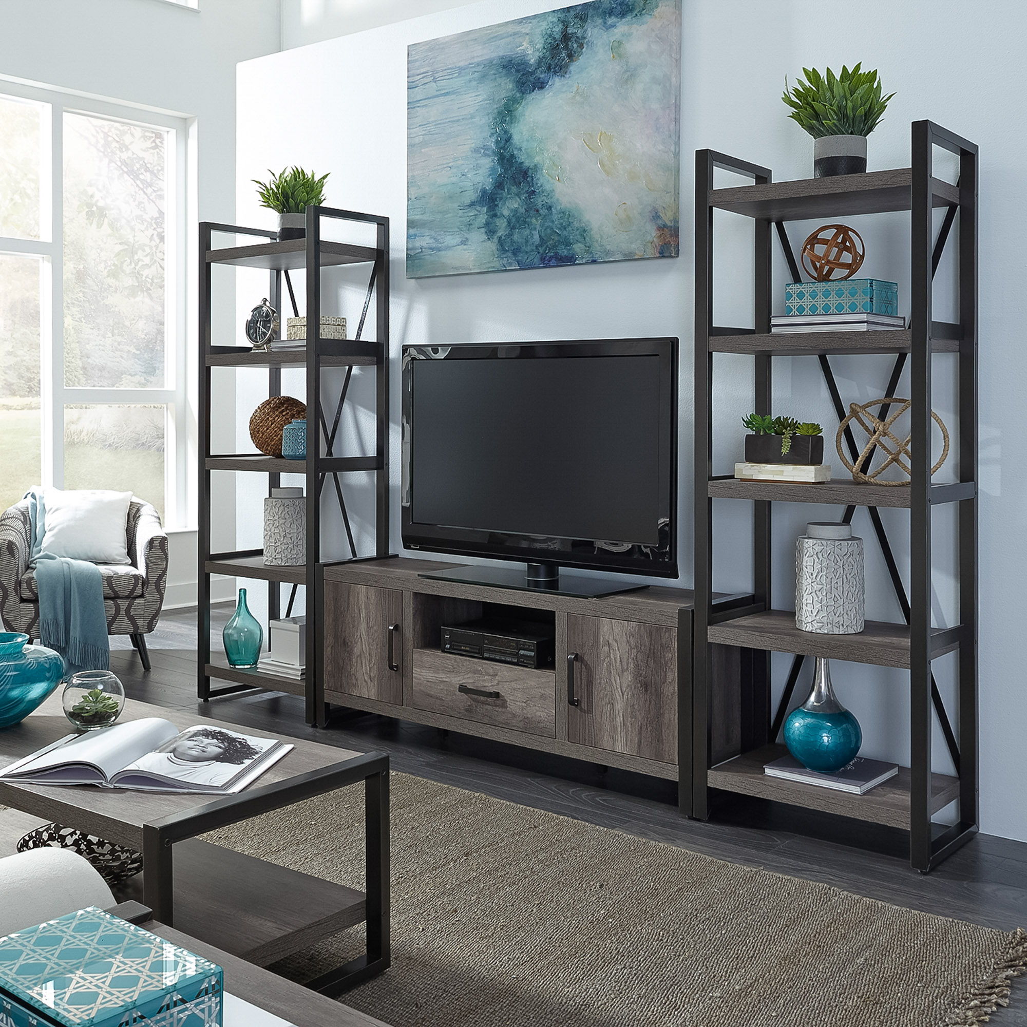 Liberty Furniture Tanners Creek - Entertainment Center With Piers (1 Center Drawer) - Dark Gray