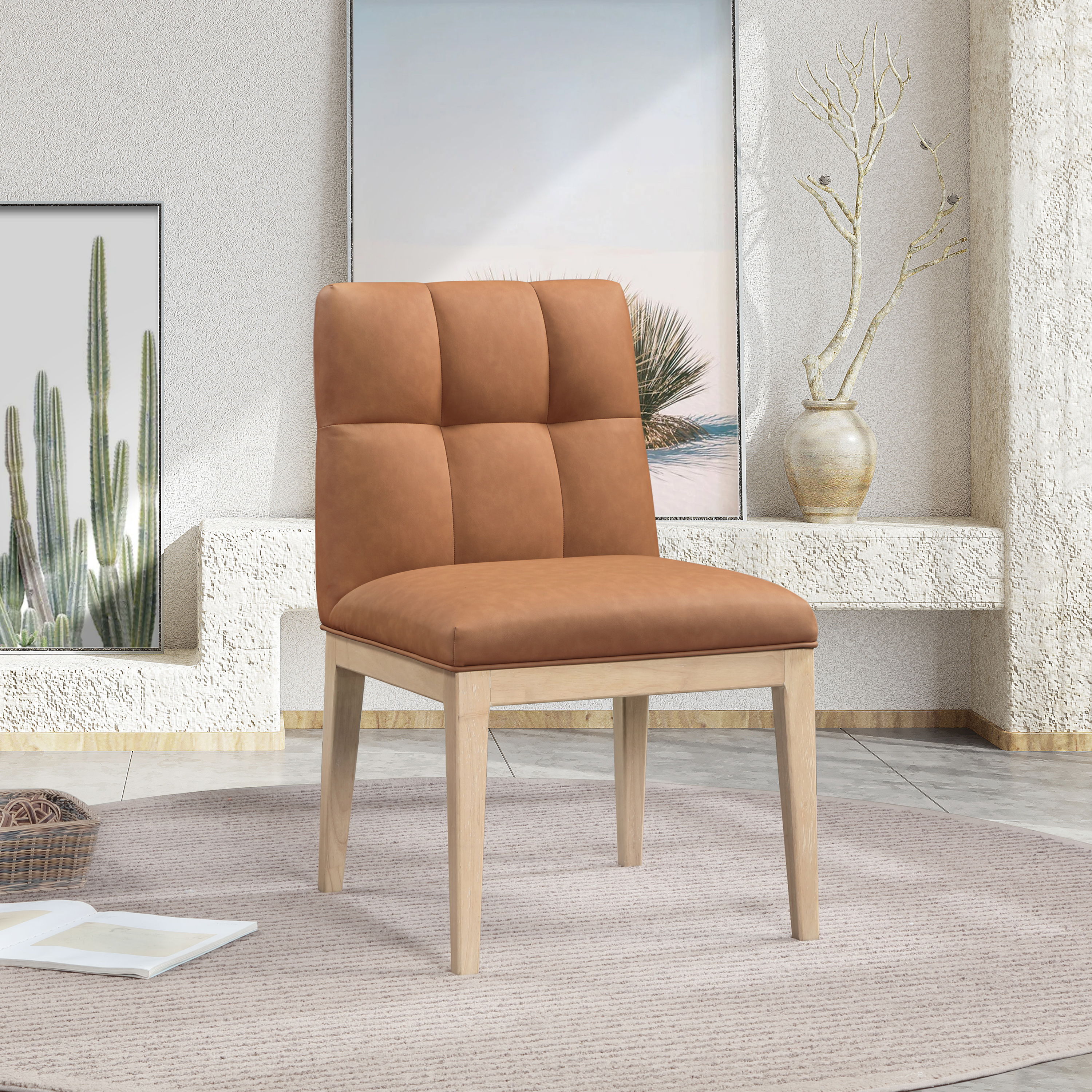 Adrian - Faux Leather Dining Side Chair (Set of 2) - Cognac